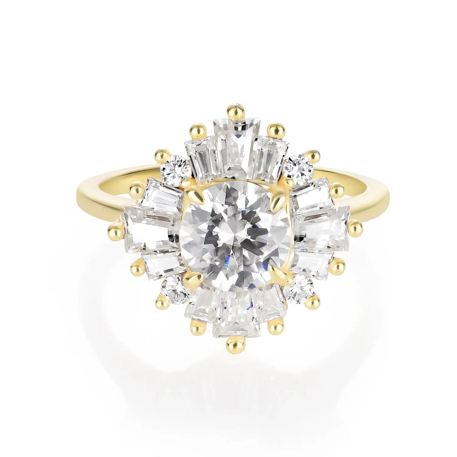 Art Deco Ring 2.9 CTW Round Cut Moissanite Diamond Ring 14K Gold Plated Vintage Anniversary Engagement Ring