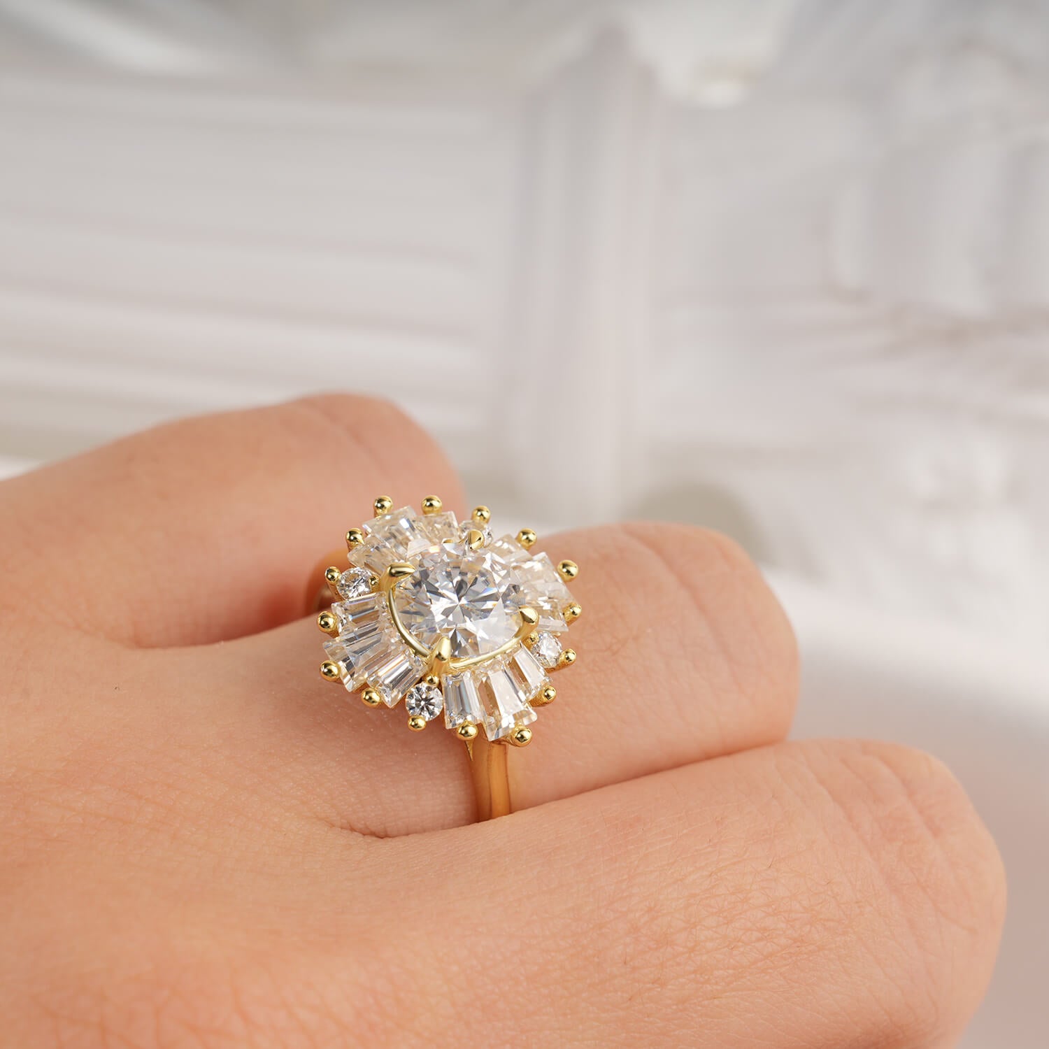 Art Deco Ring 2.9 CTW Round Cut Moissanite Diamond Ring 14K Gold Plated Vintage Anniversary Engagement Ring