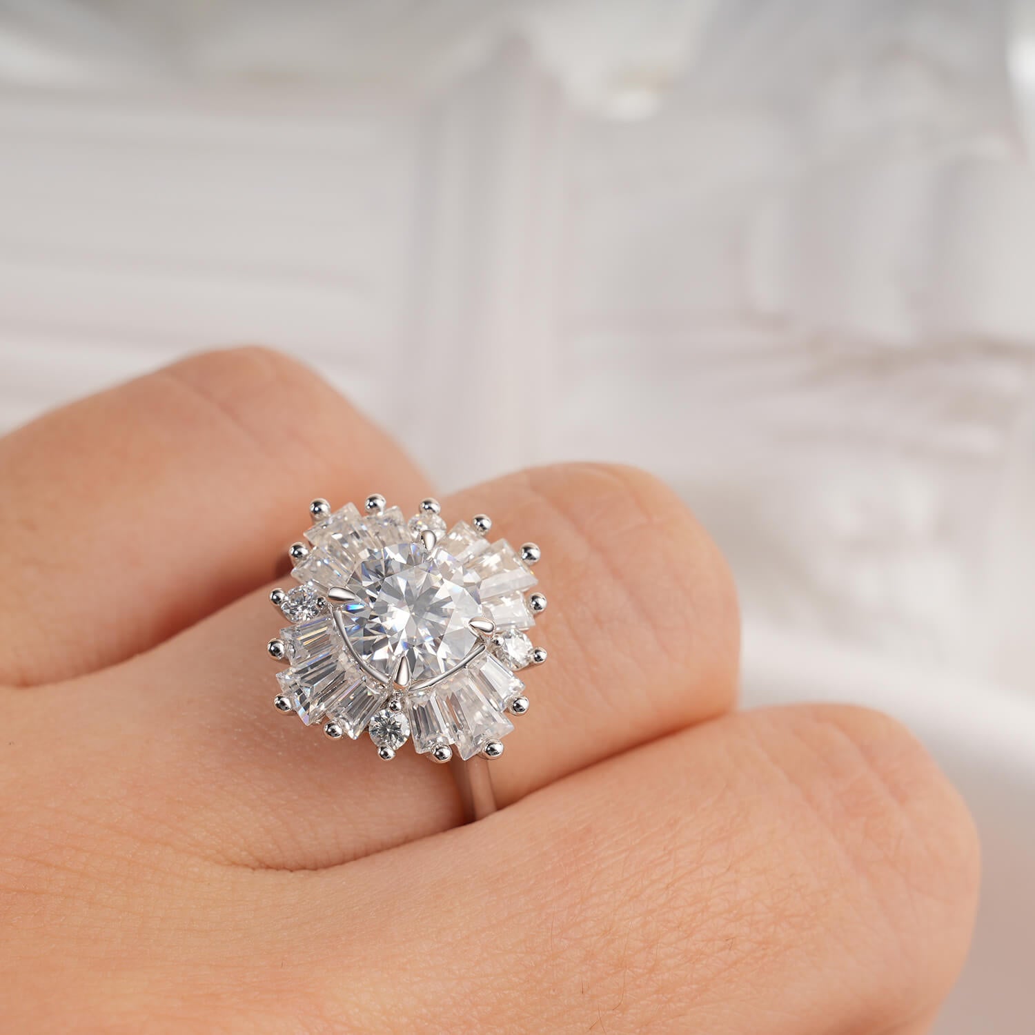 Art Deco Ring 2.9 CTW Round Cut Moissanite Diamond Ring 14K Gold Plated Vintage Anniversary Engagement Ring