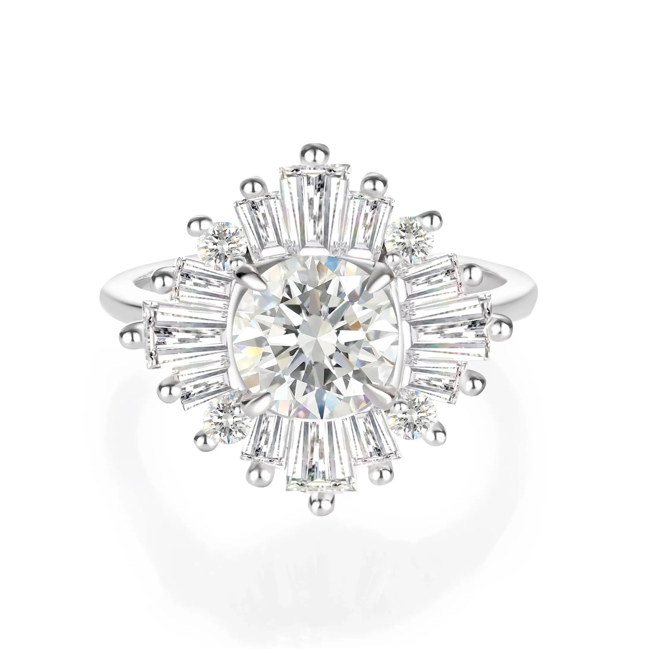 Art Deco Ring 2.9 CTW Round Cut Moissanite Diamond Ring 14K Gold Plated Vintage Anniversary Engagement Ring