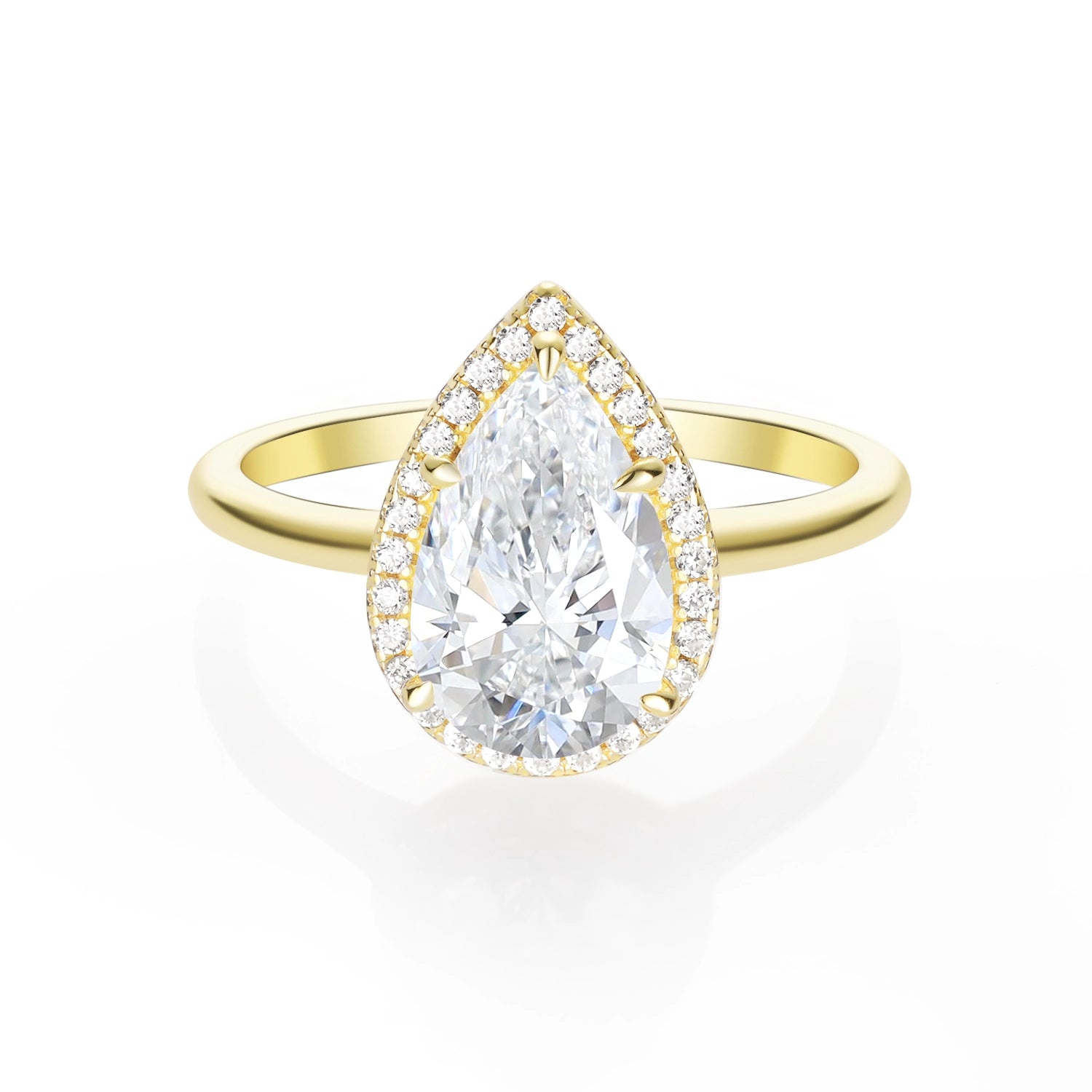 14K Gold Plated Halo Pear Cut Moissanite Diamond Engagement Ring