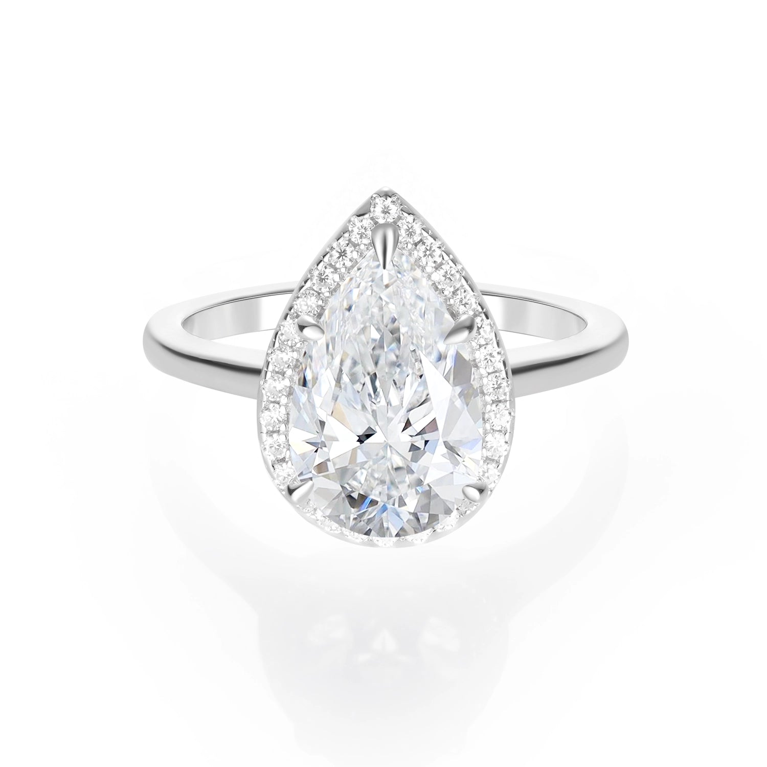 14K Gold Plated Halo Pear Cut Moissanite Diamond Engagement Ring