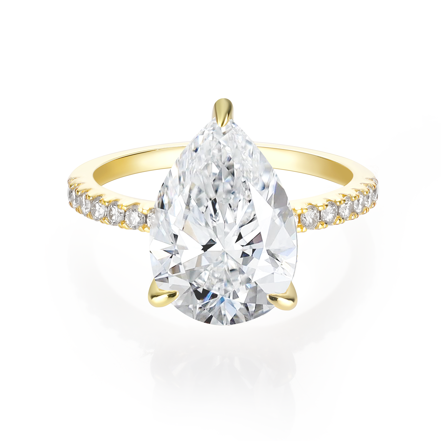 14K Gold Plated Hidden Halo Pear Cut Moissanite Diamond Accent Engagement Ring