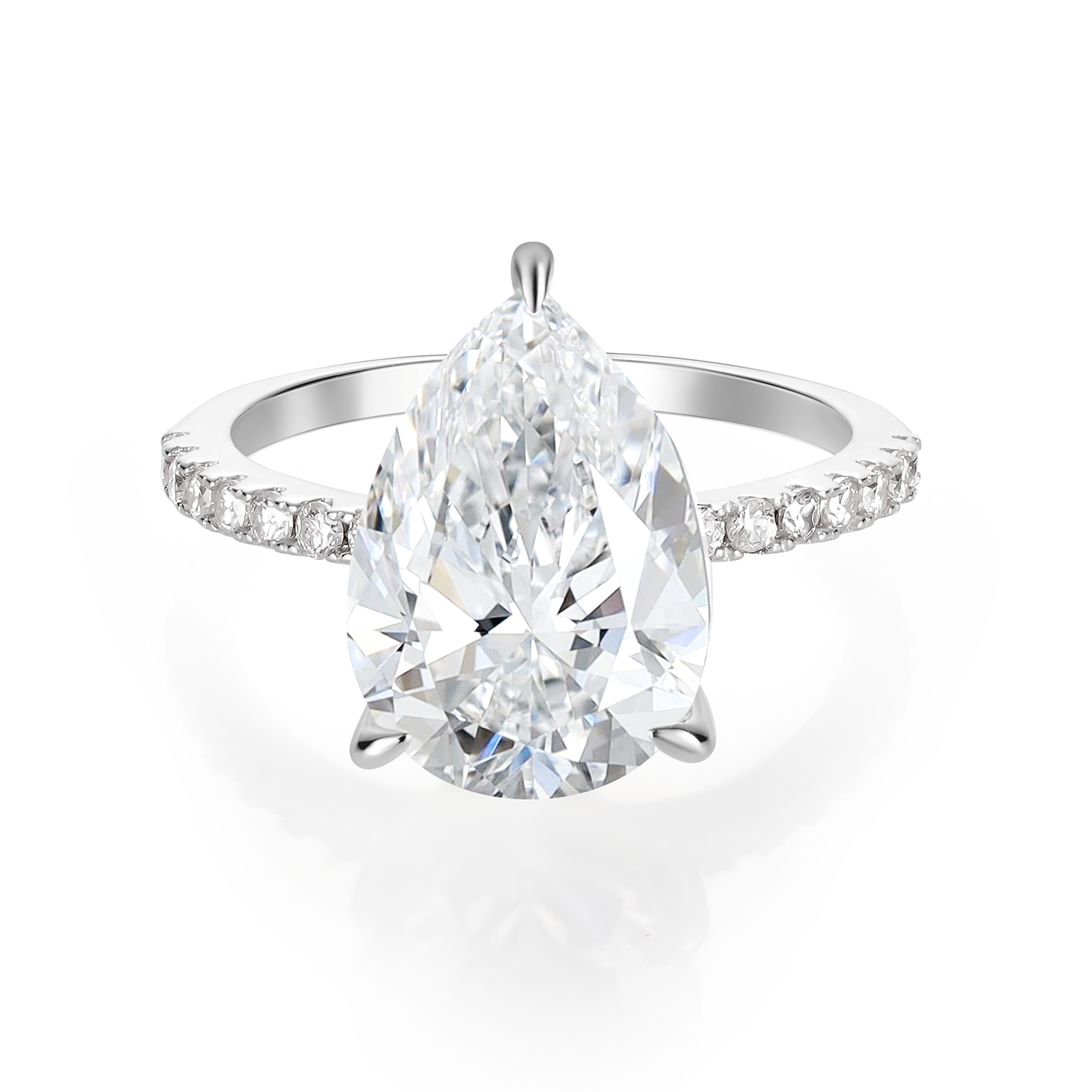 14K Gold Plated Hidden Halo Pear Cut Moissanite Diamond Accent Engagement Ring