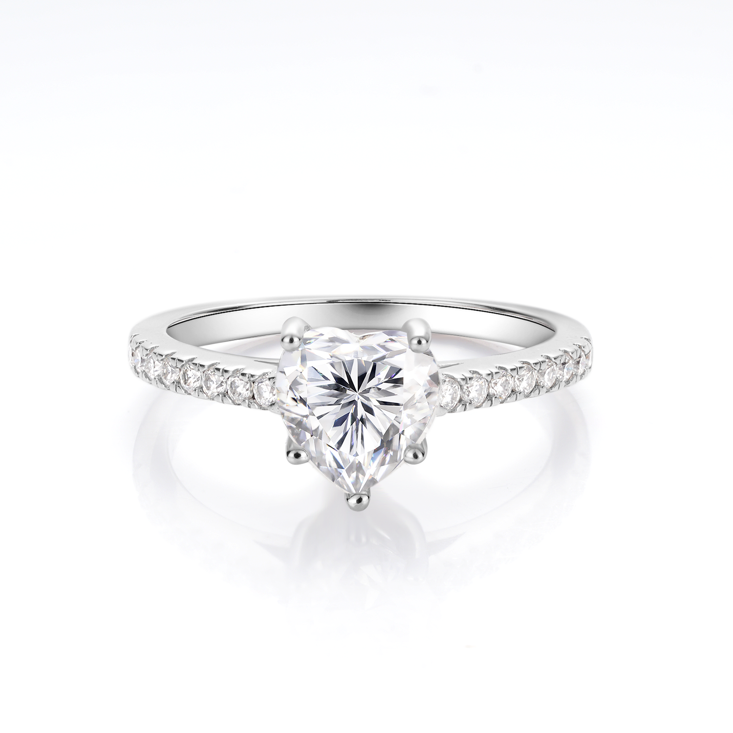 Heart Cut Moissanite Accents Engagement Ring