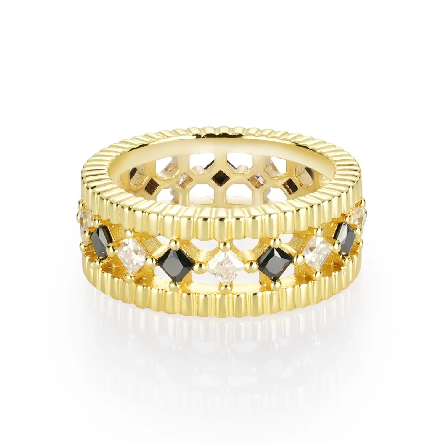 2*2MM Princess Cut Black and White Moissanite Vintage Ring