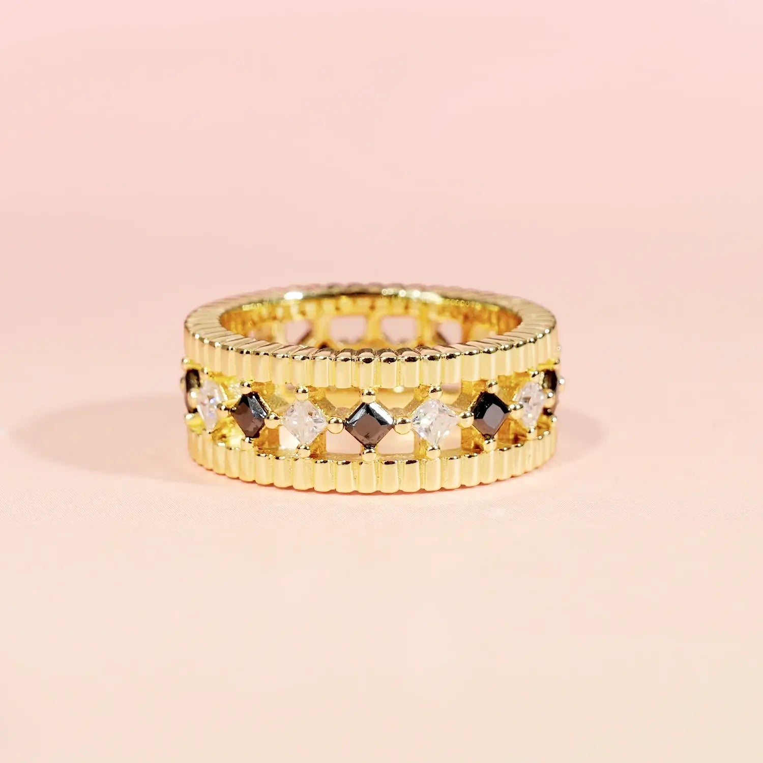 2*2MM Princess Cut Black and White Moissanite Vintage Ring