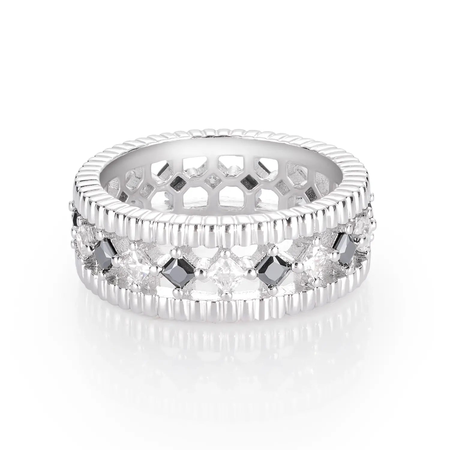 2*2MM Princess Cut Black and White Moissanite Vintage Ring