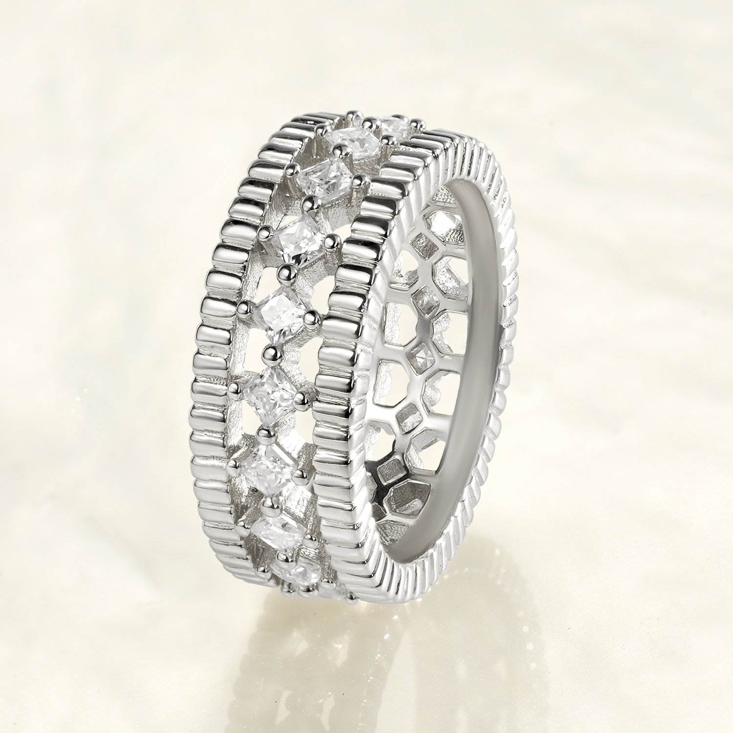 2*2MM Princess Cut White Moissanite Vintage Ring