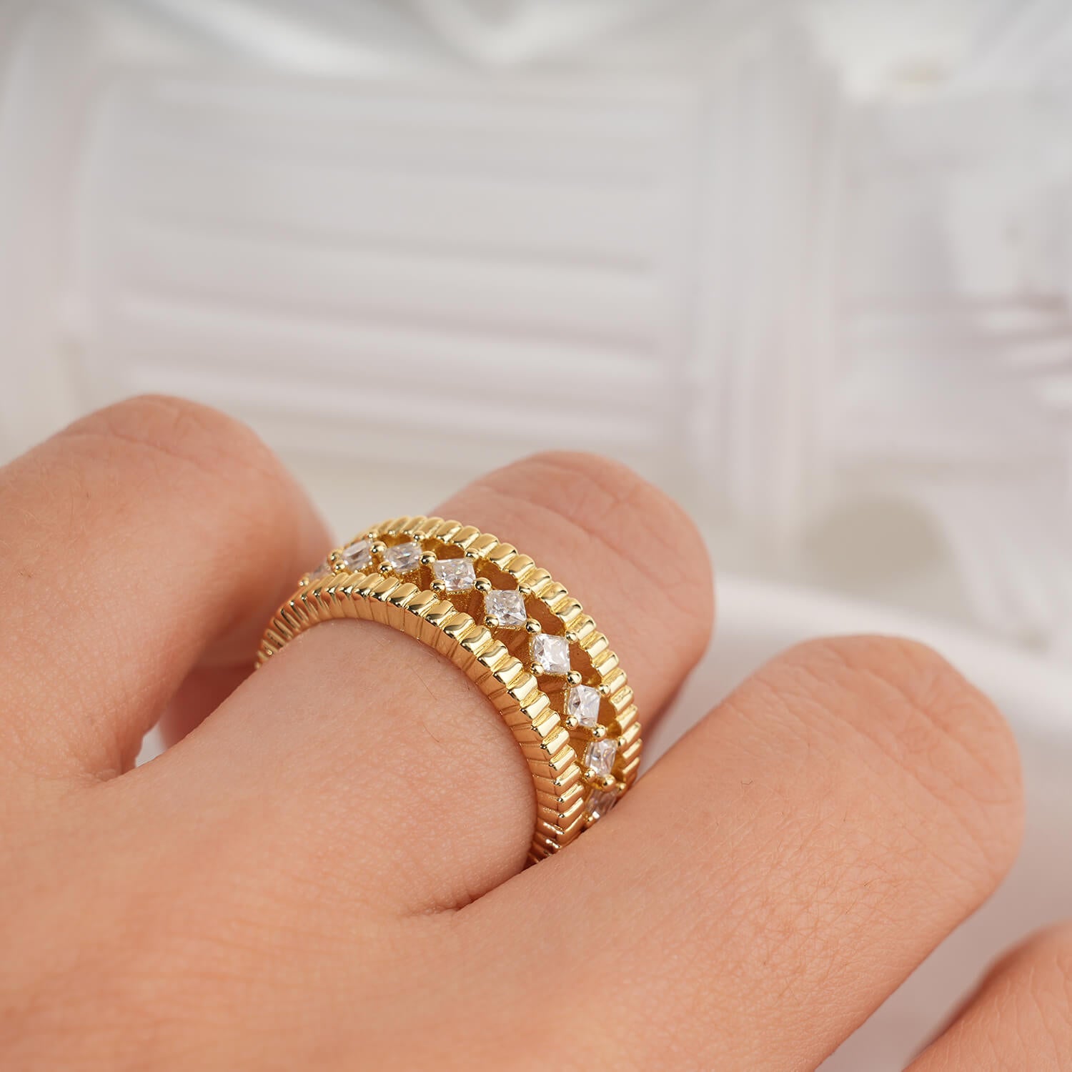 2*2MM Princess Cut White Moissanite Vintage Ring