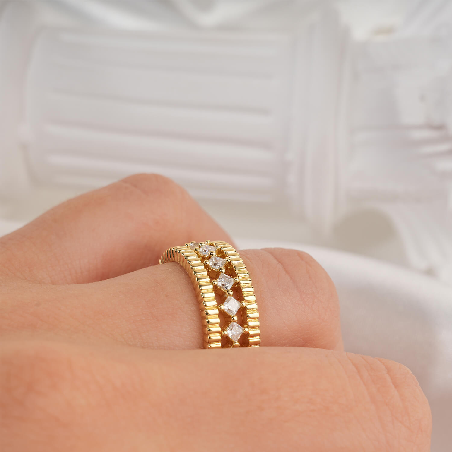 2*2MM Princess Cut White Moissanite Vintage Ring