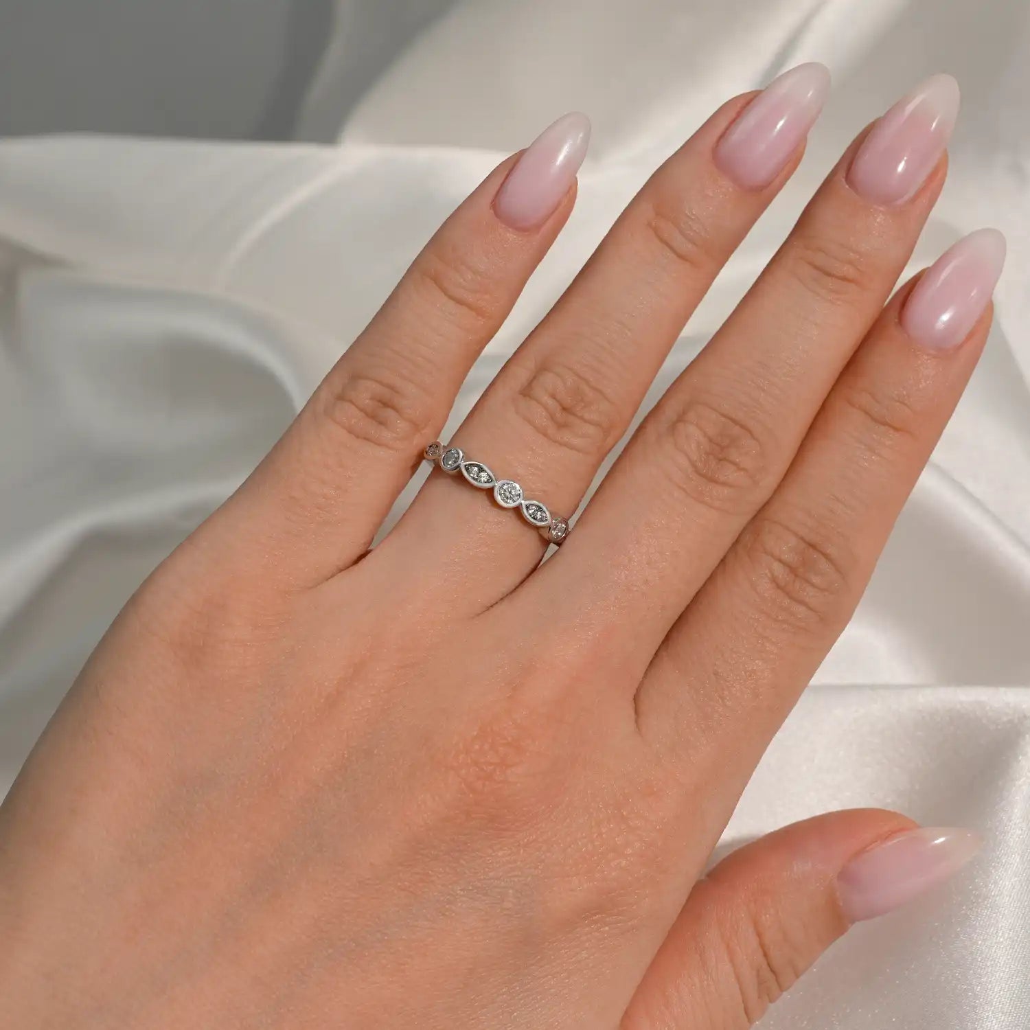 Bezel Set Marquise & Round Moissanite Diamond Ring Wedding Band