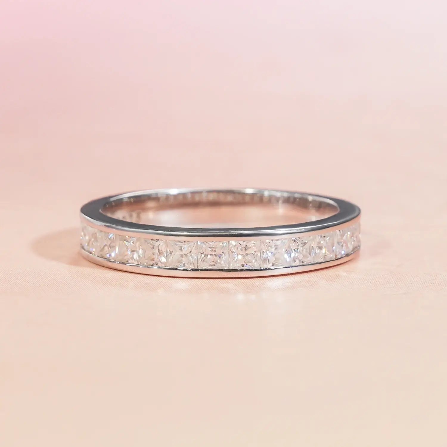 2*2MM Channel Prong Half Way Moissanite Eternity Band