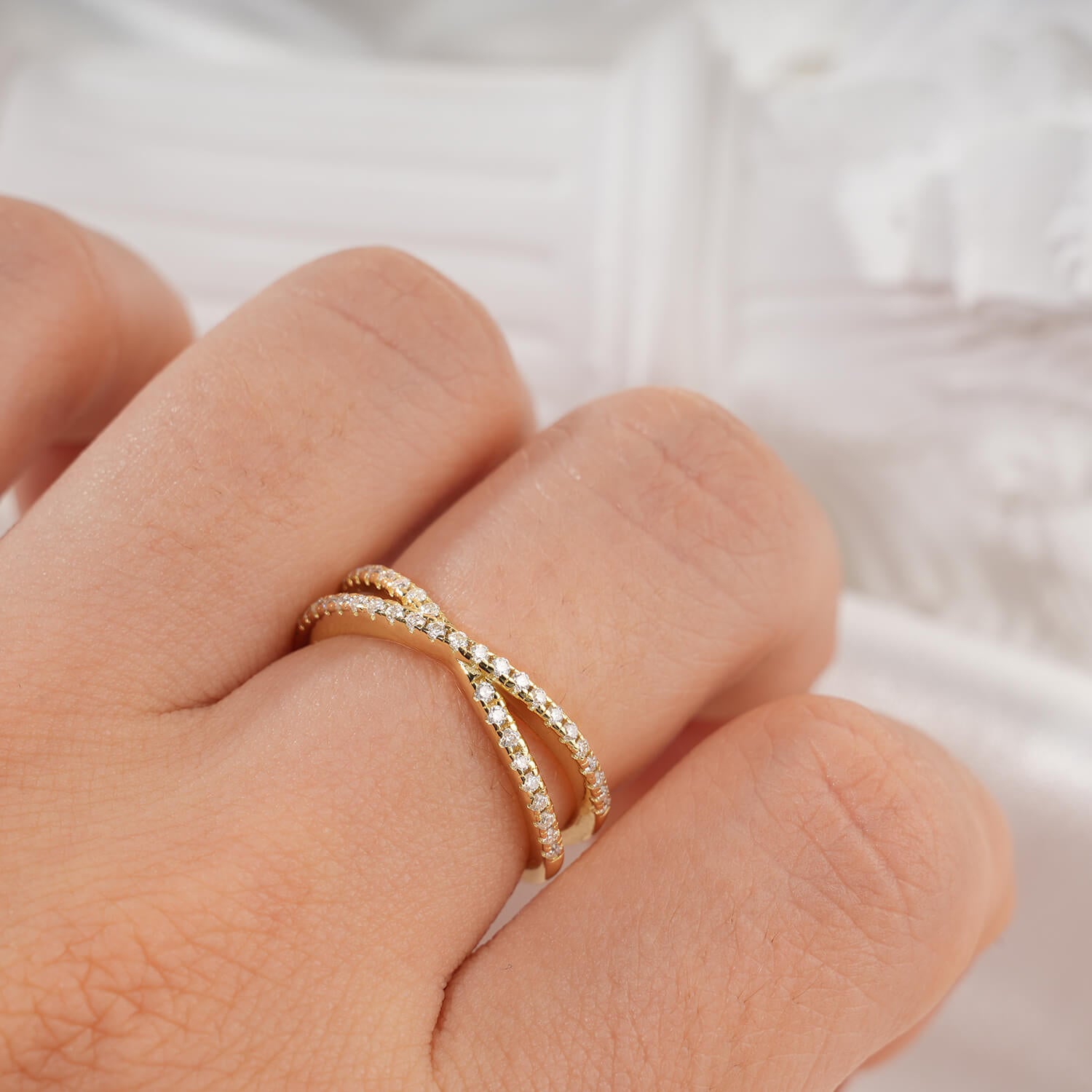 Round Cut Moissanite Cross X-Dainty Ring