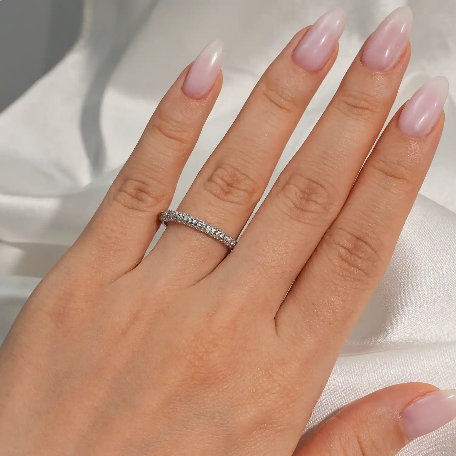 Pave Setting Moissanite Diamond Full Eternity Wedding Ring