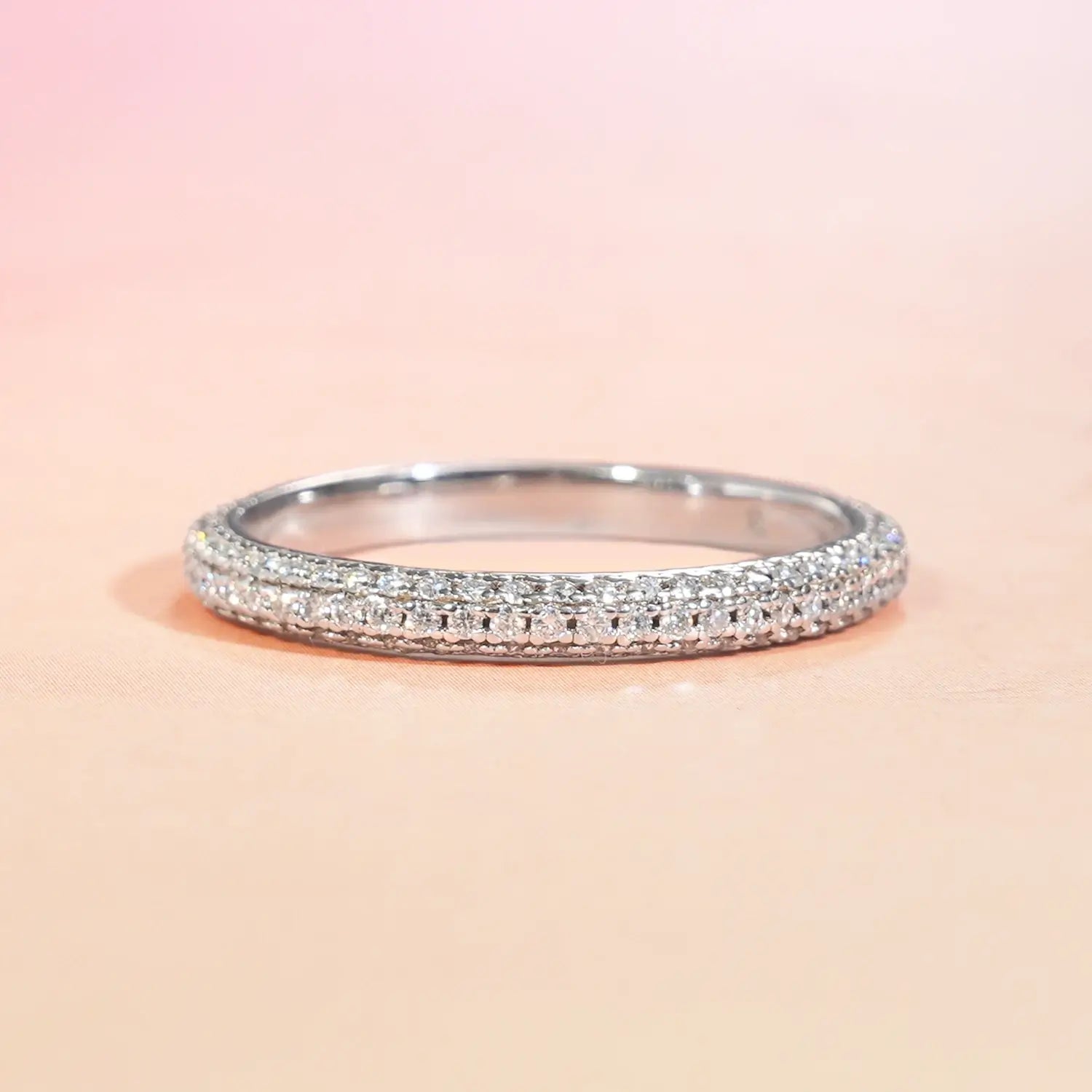 Pave Setting Moissanite Diamond Full Eternity Wedding Ring