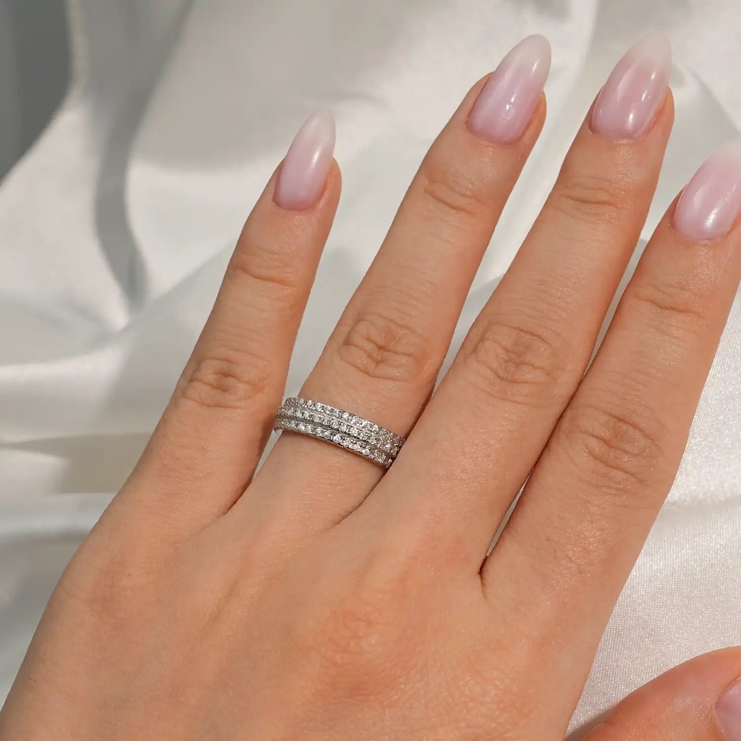 Three-Row Pavé Moissanite Diamond Wedding Band