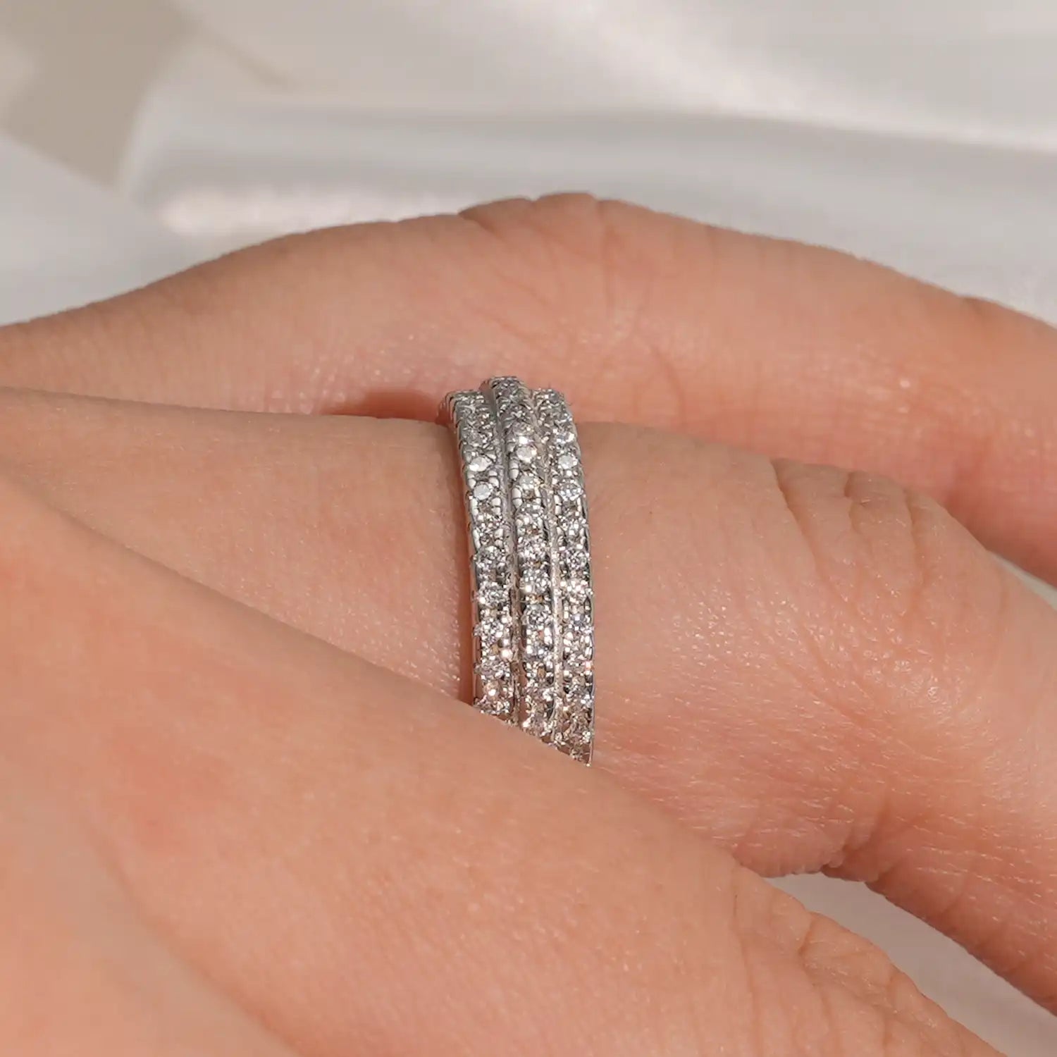 Three-Row Pavé Moissanite Diamond Wedding Band