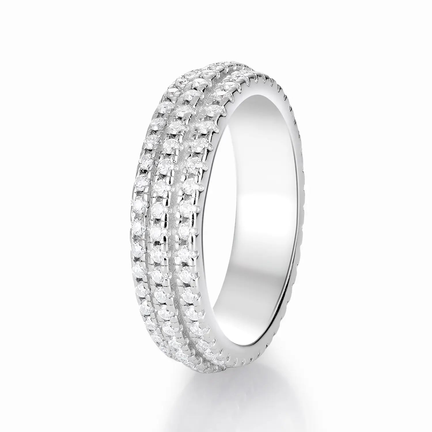 Three-Row Pavé Moissanite Diamond Wedding Band