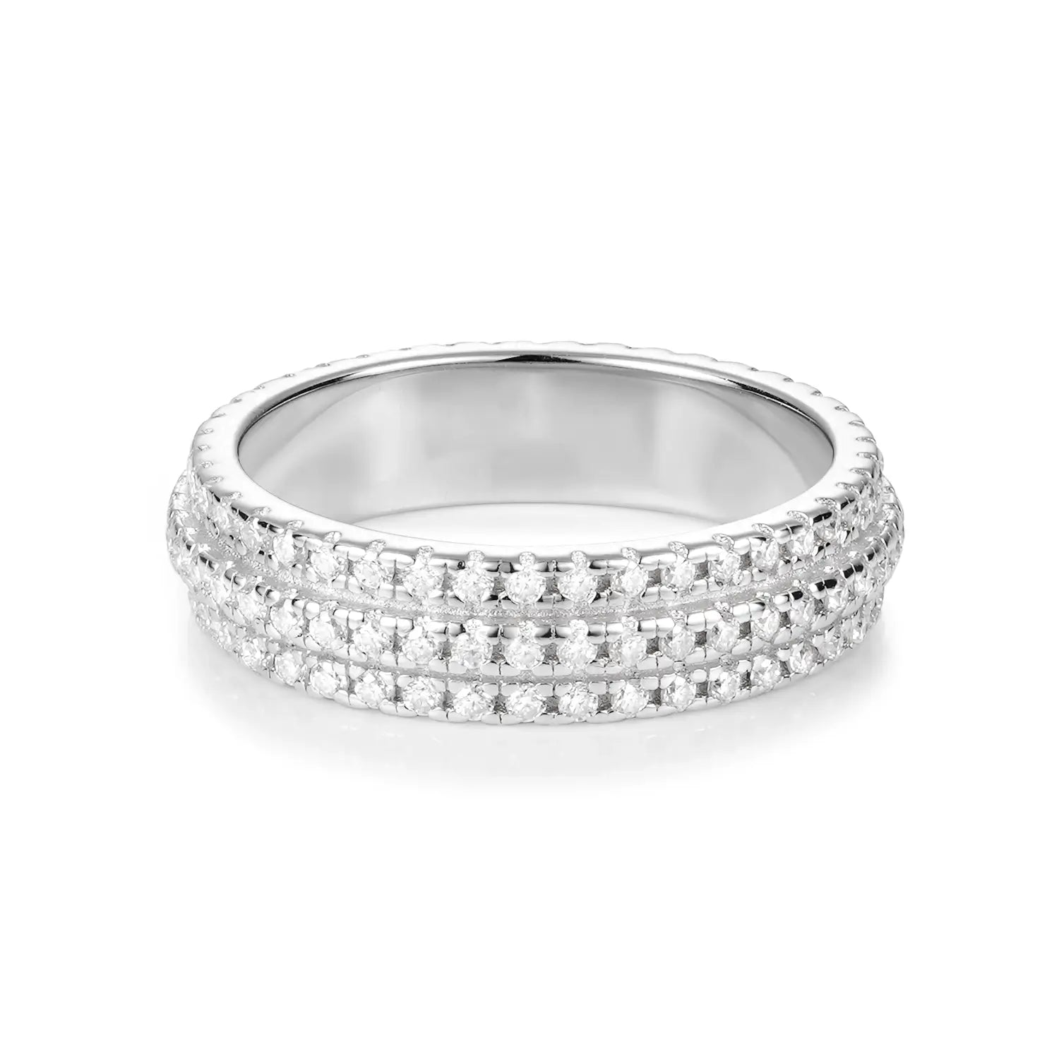 Three-Row Pavé Moissanite Diamond Wedding Band