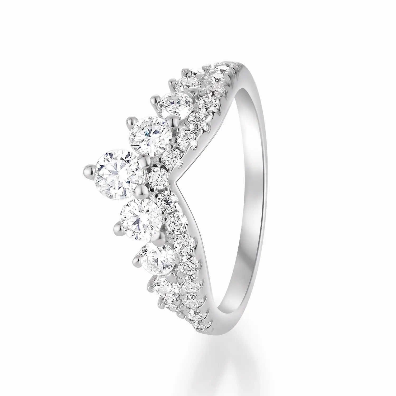 Round-Cut Moissanite Diamond V-shape Crown Princess Style Wedding Ring