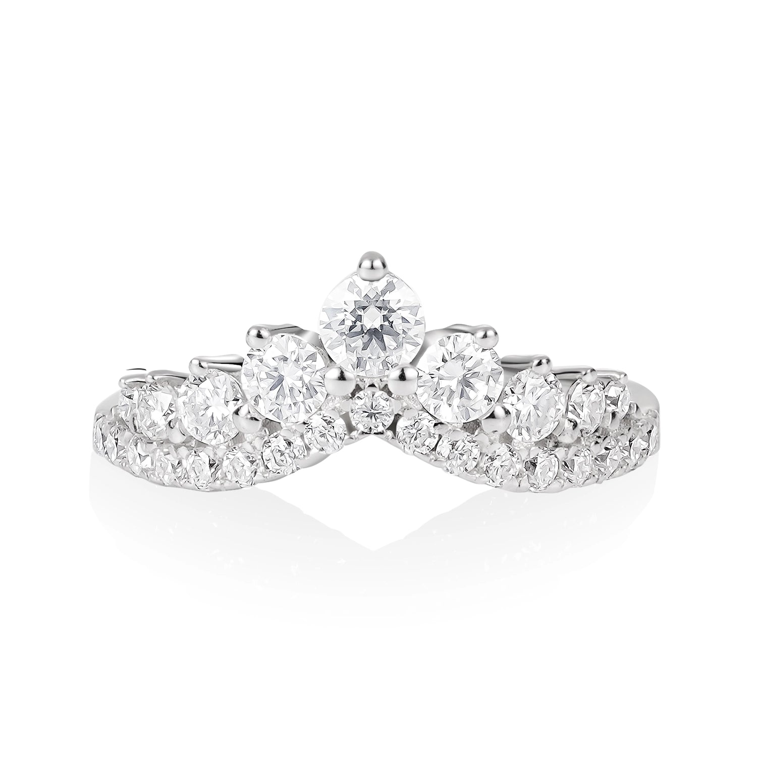 Round-Cut Moissanite Diamond V-shape Crown Princess Style Wedding Ring