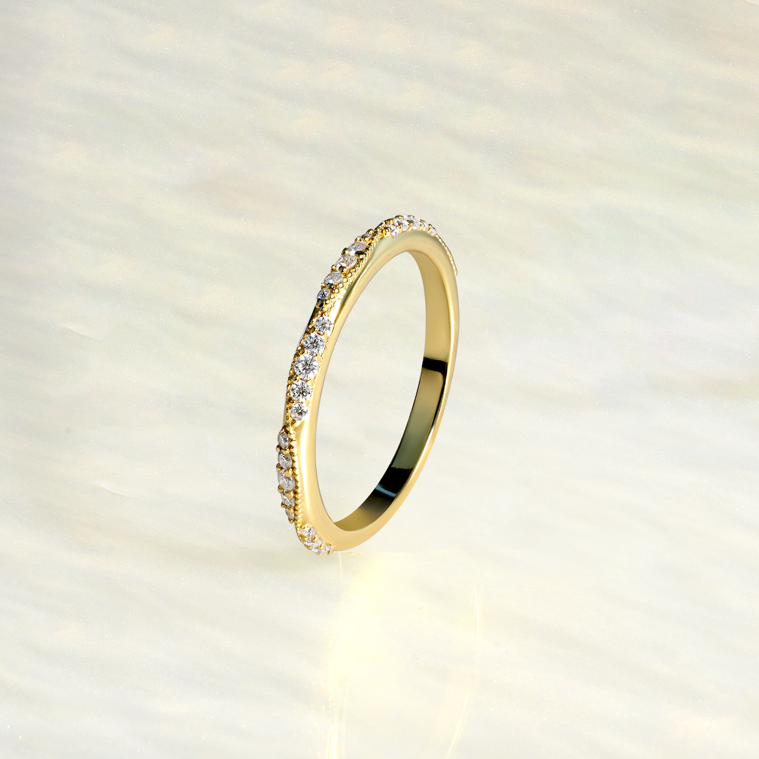 Round Cut Moissanite Wave Wedding Band Fashion Ring