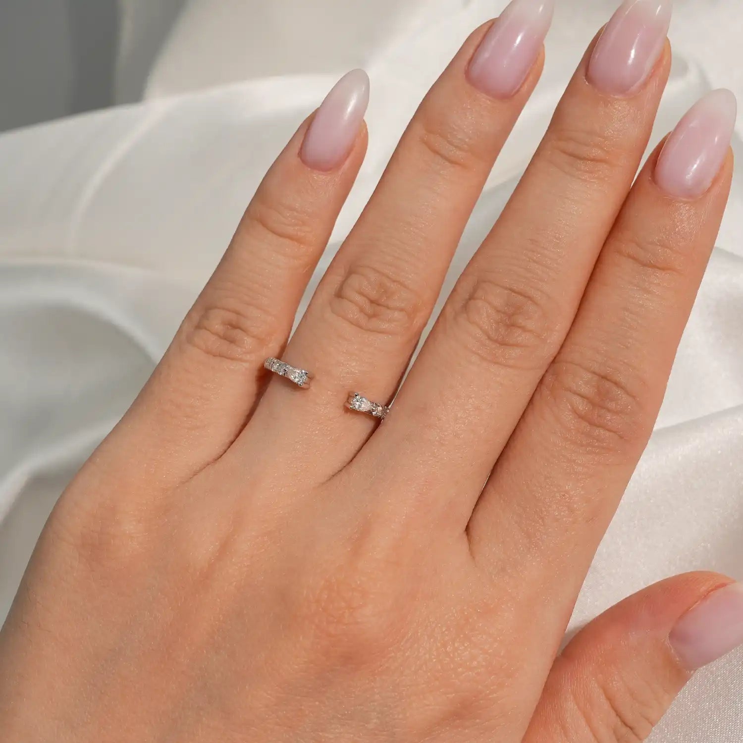 Sleek Design Stackable Moissanite Diamond Open Wedding Band