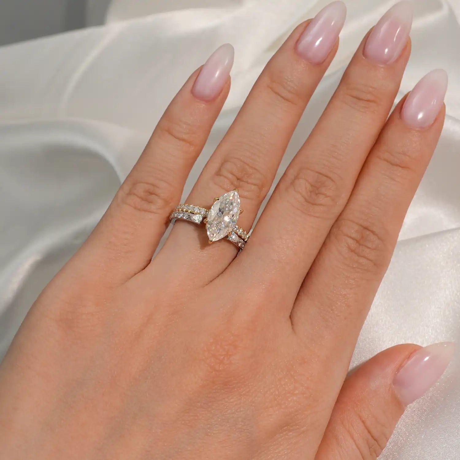 3CT Marquise Cut Six Prongs Wrap Pave Set Unique Moissanite Engagement Ring