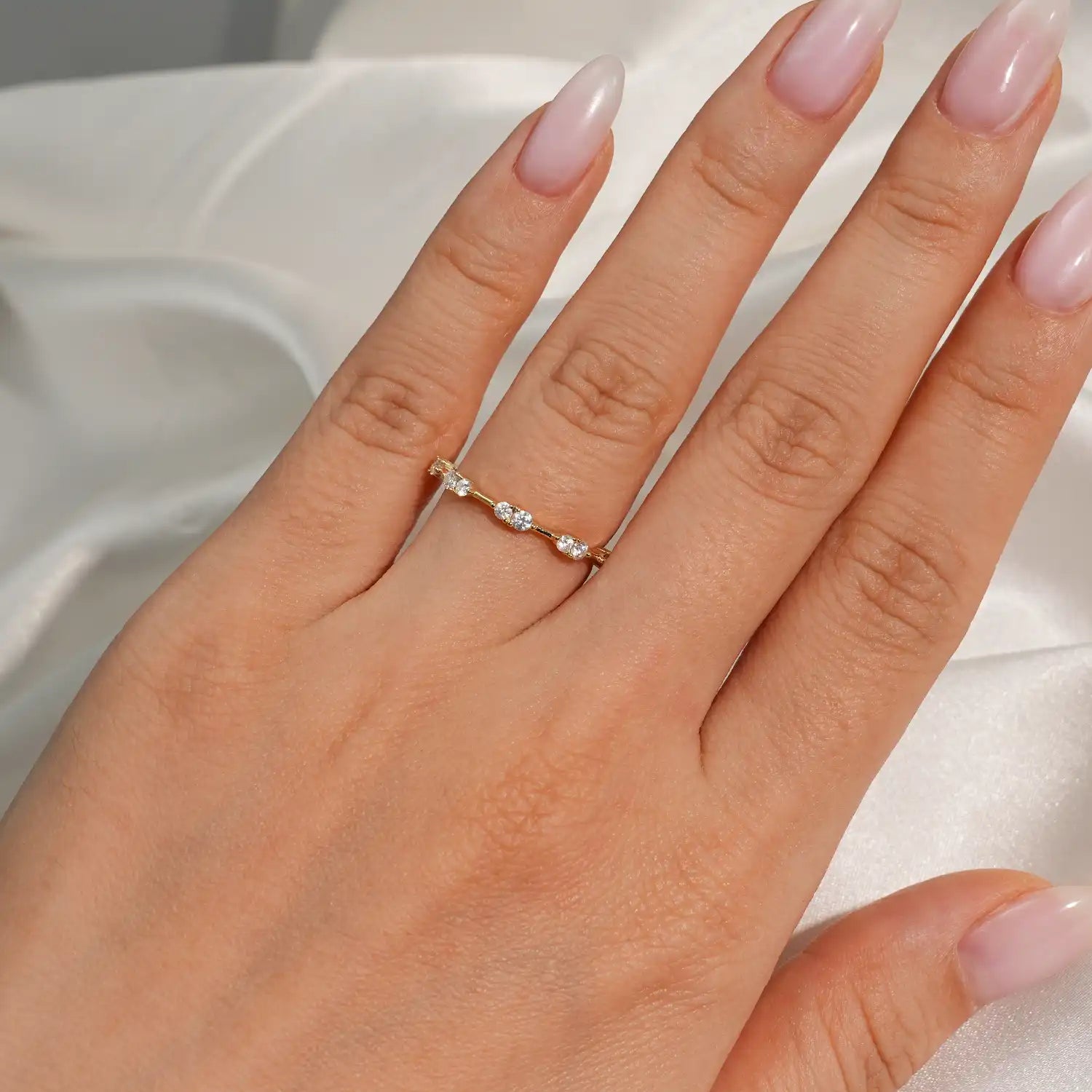 14K Gold Plated Petite Moissanite Diamond Wedding Ring Band