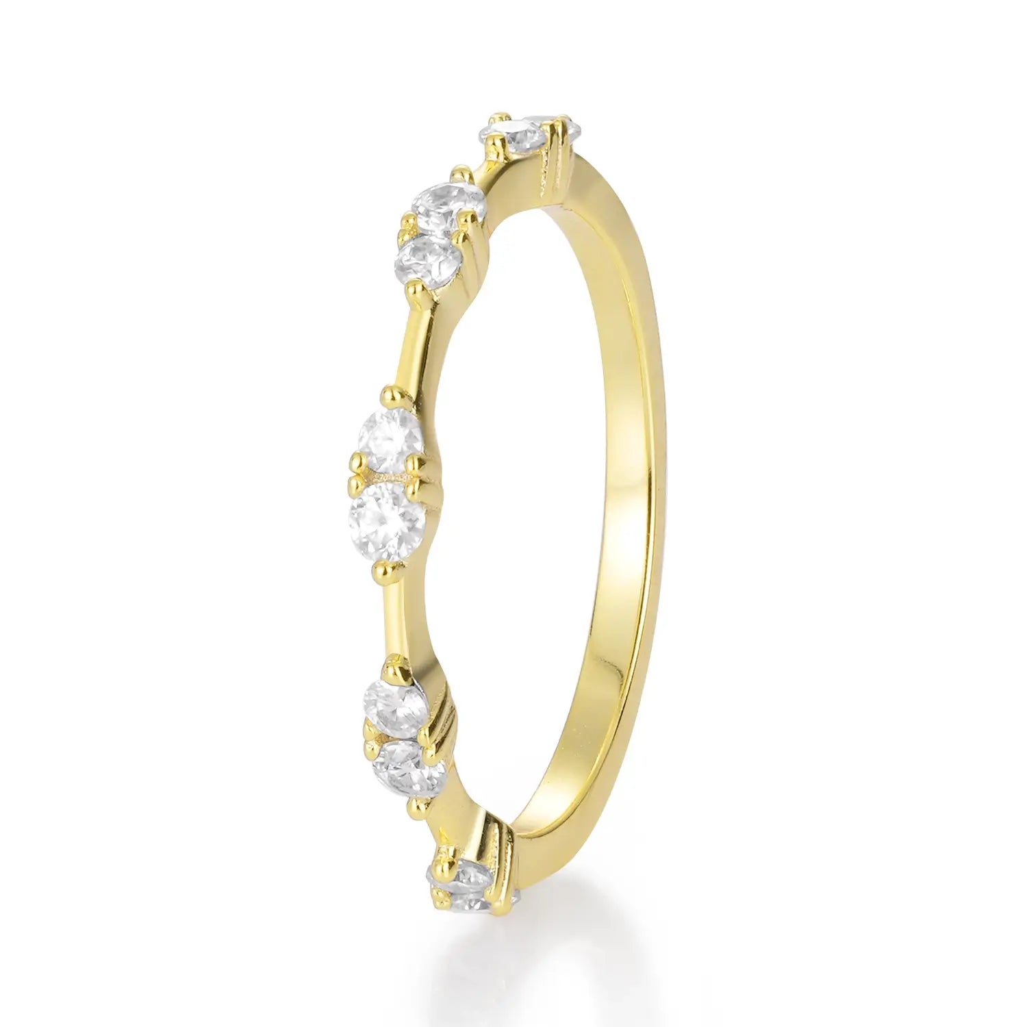 14K Gold Plated Petite Moissanite Diamond Wedding Ring Band