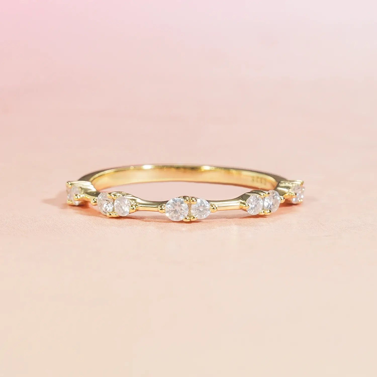 14K Gold Plated Petite Moissanite Diamond Wedding Ring Band