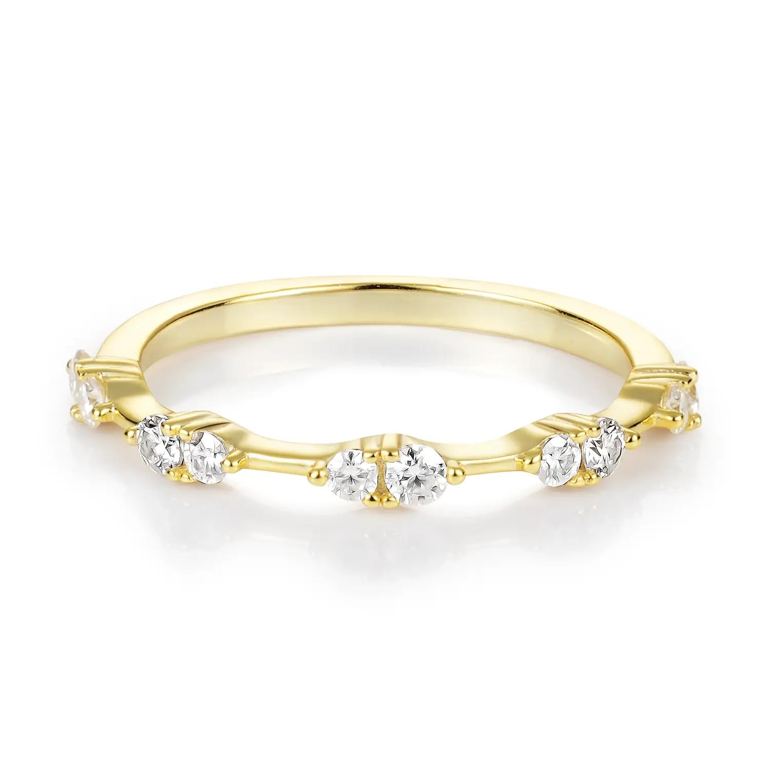 14K Gold Plated Petite Moissanite Diamond Wedding Ring Band