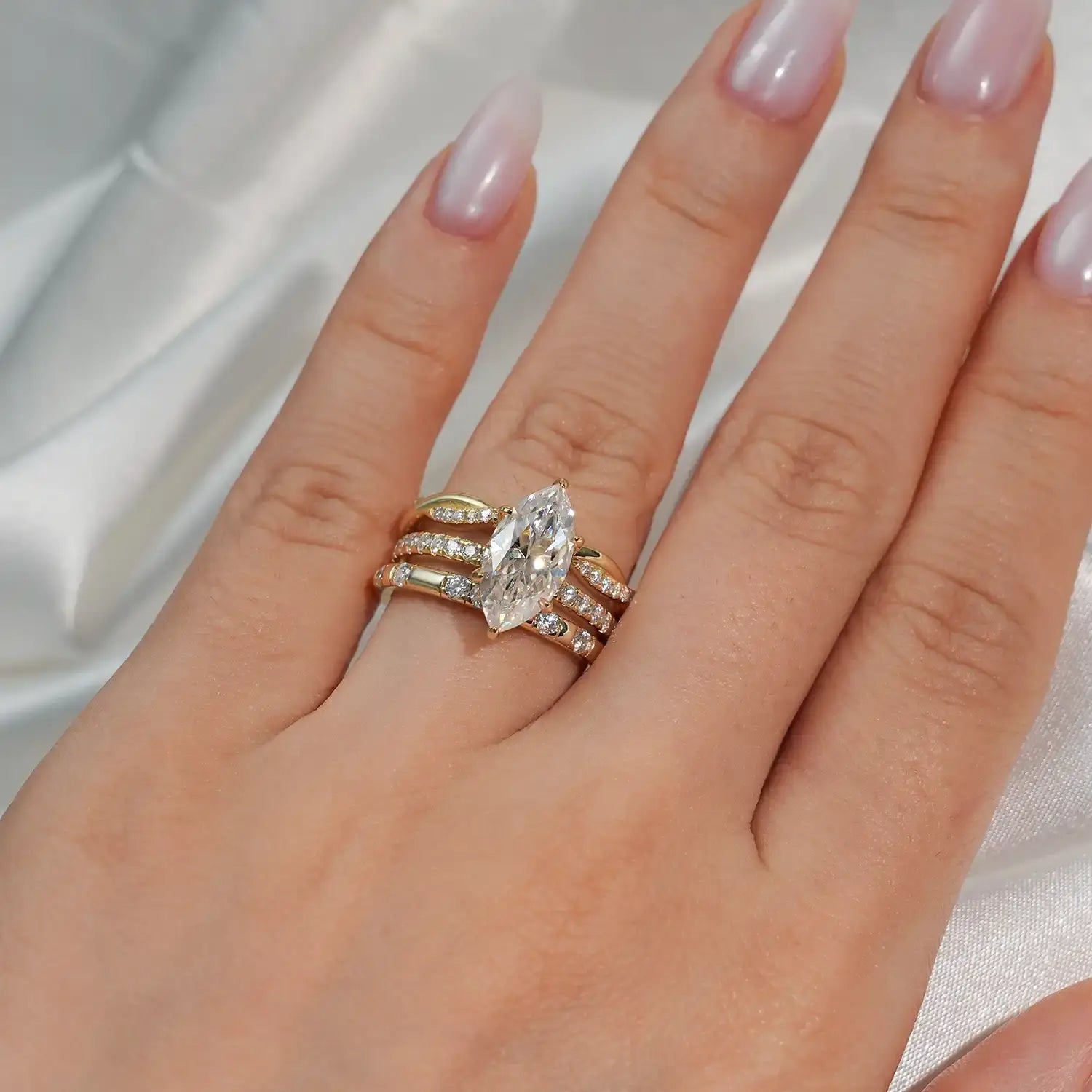 3CT Marquise Cut Six Prongs Wrap Pave Set Unique Moissanite Engagement Ring