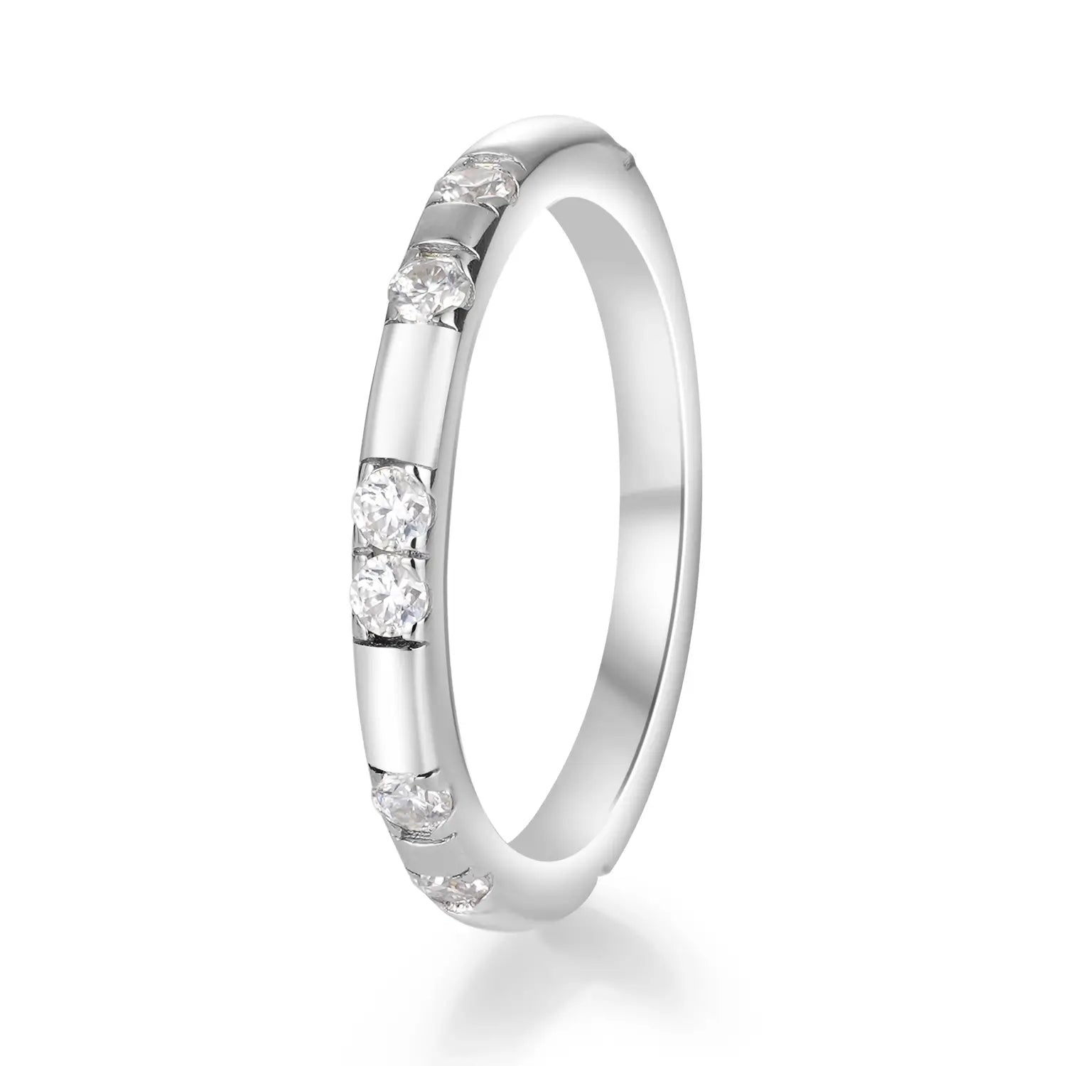 14k White Gold Plated Sporadically Set Moissanite Diamond Wedding Band