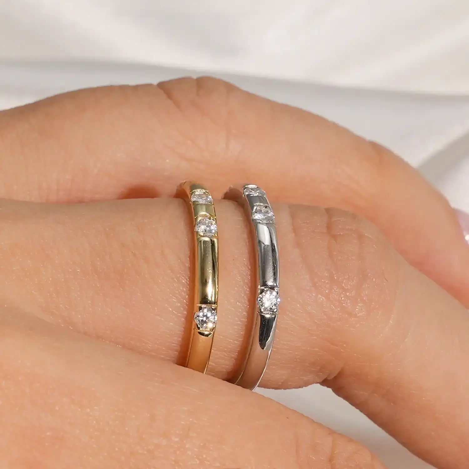 14k White Gold Plated Sporadically Set Moissanite Diamond Wedding Band