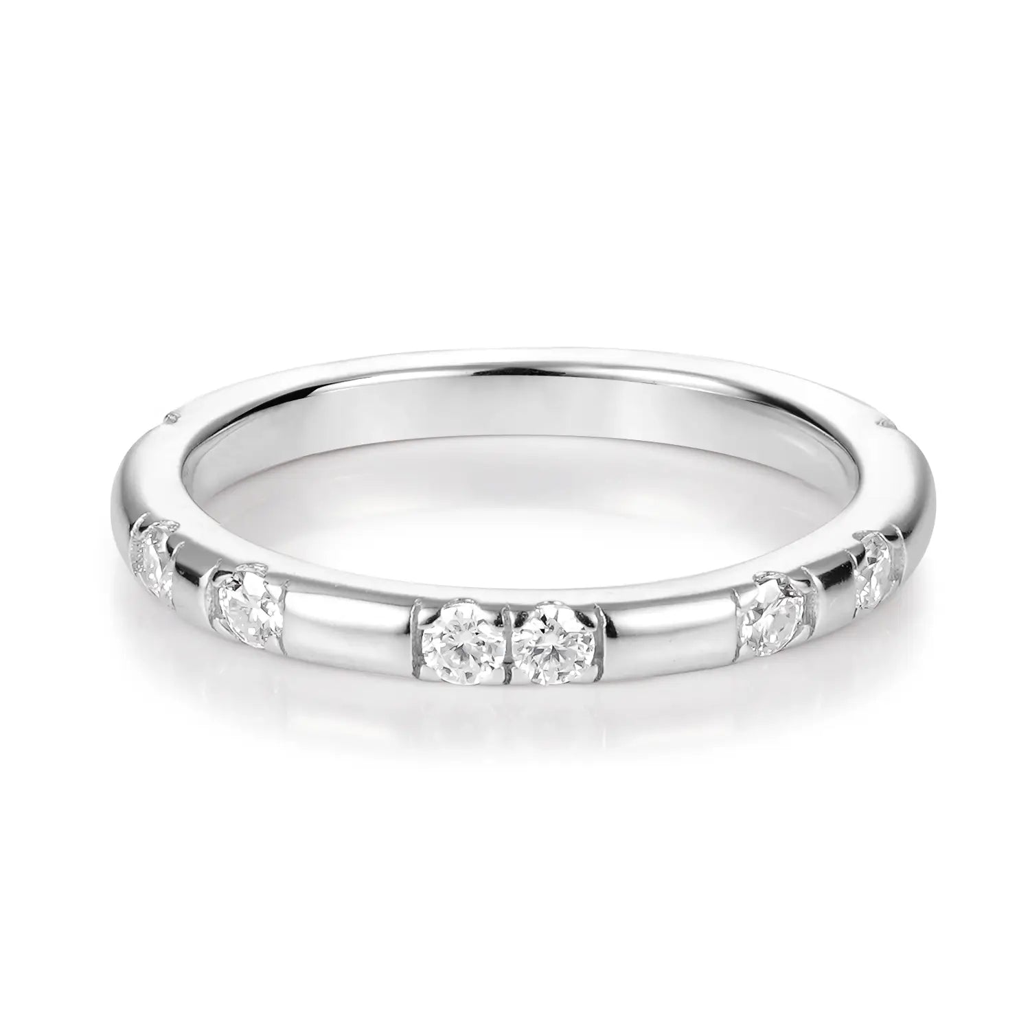 14k White Gold Plated Sporadically Set Moissanite Diamond Wedding Band