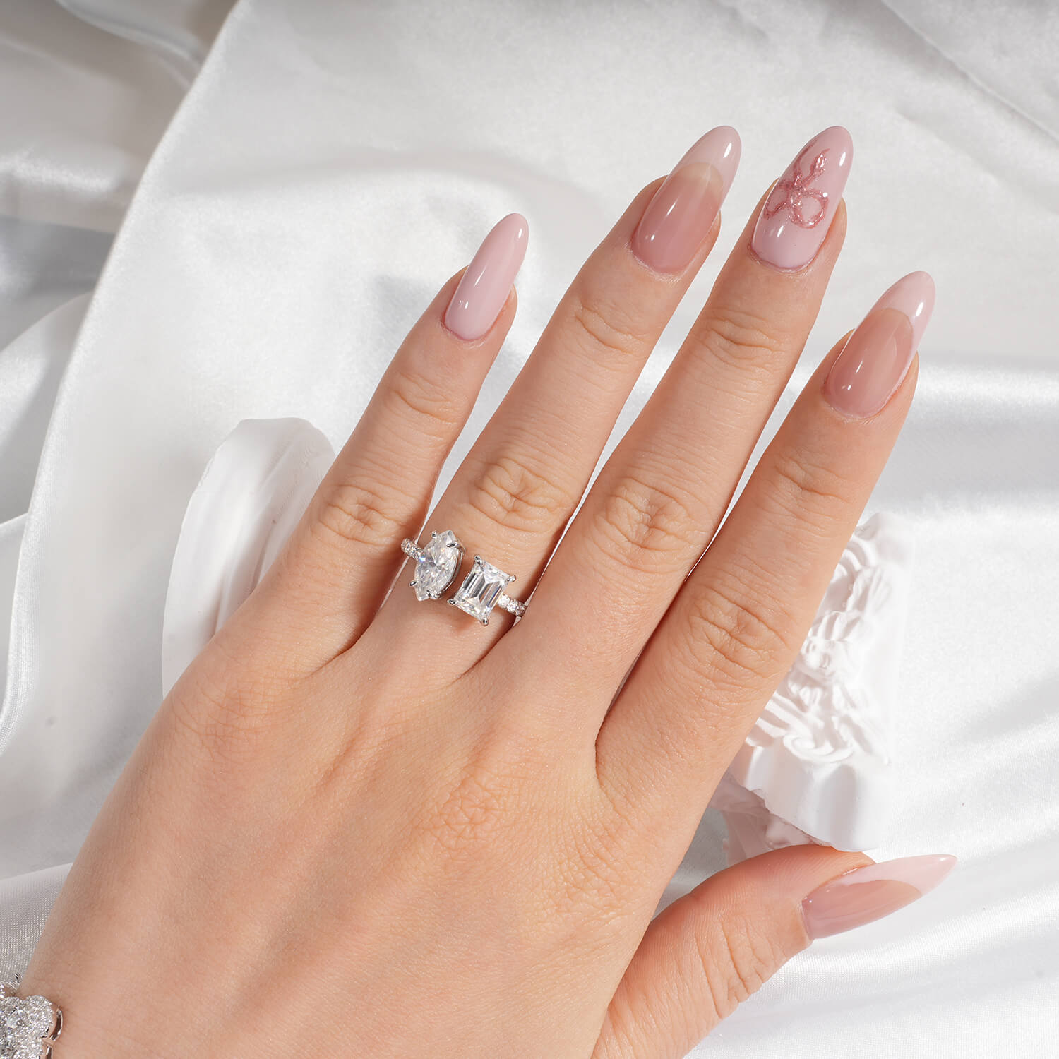 Toi et Moi Marquise & Radiant Shaped Moissanite Diamond Fashion Open Adjustable Ring