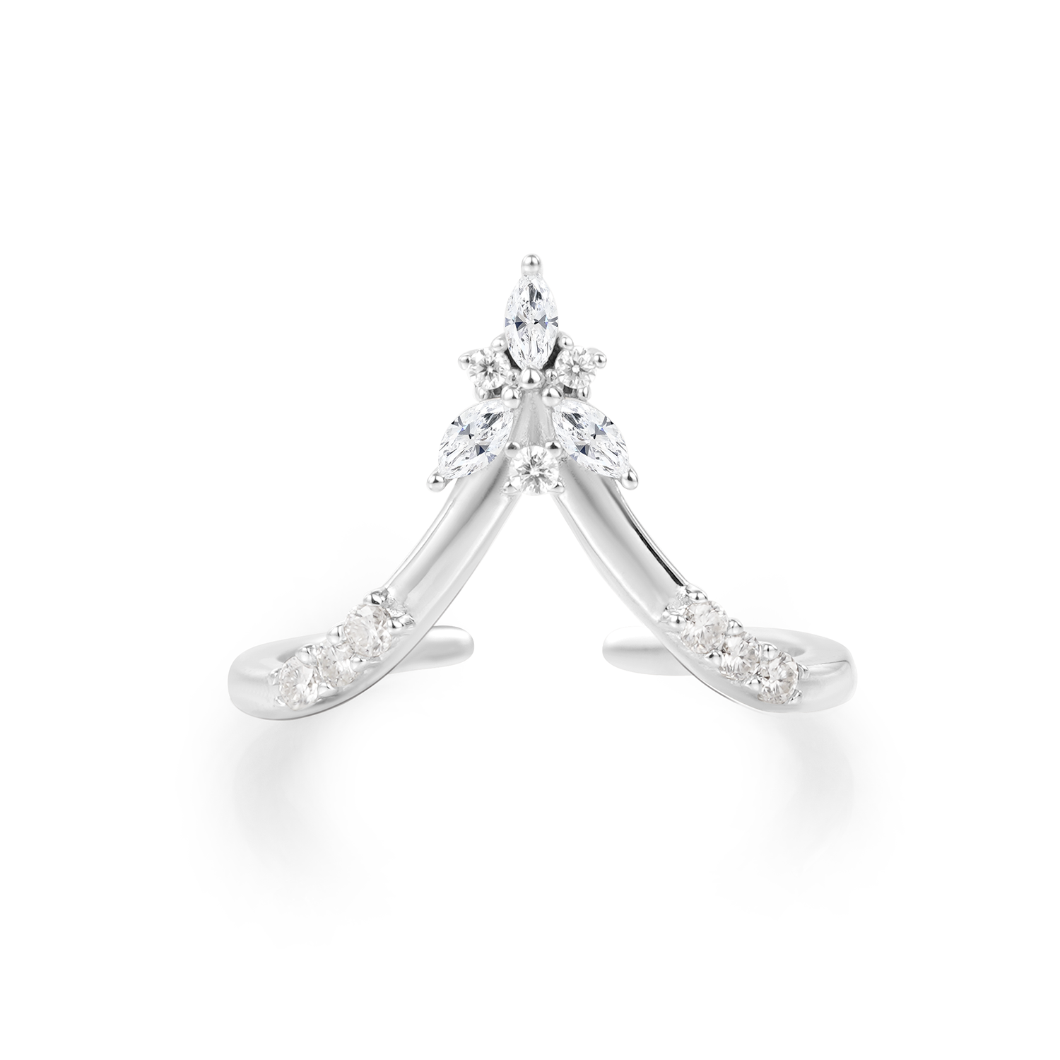 white gold Deep Chevron V Nesting Marquise Cut Moissanite Wedding Band Open Stacking Ring