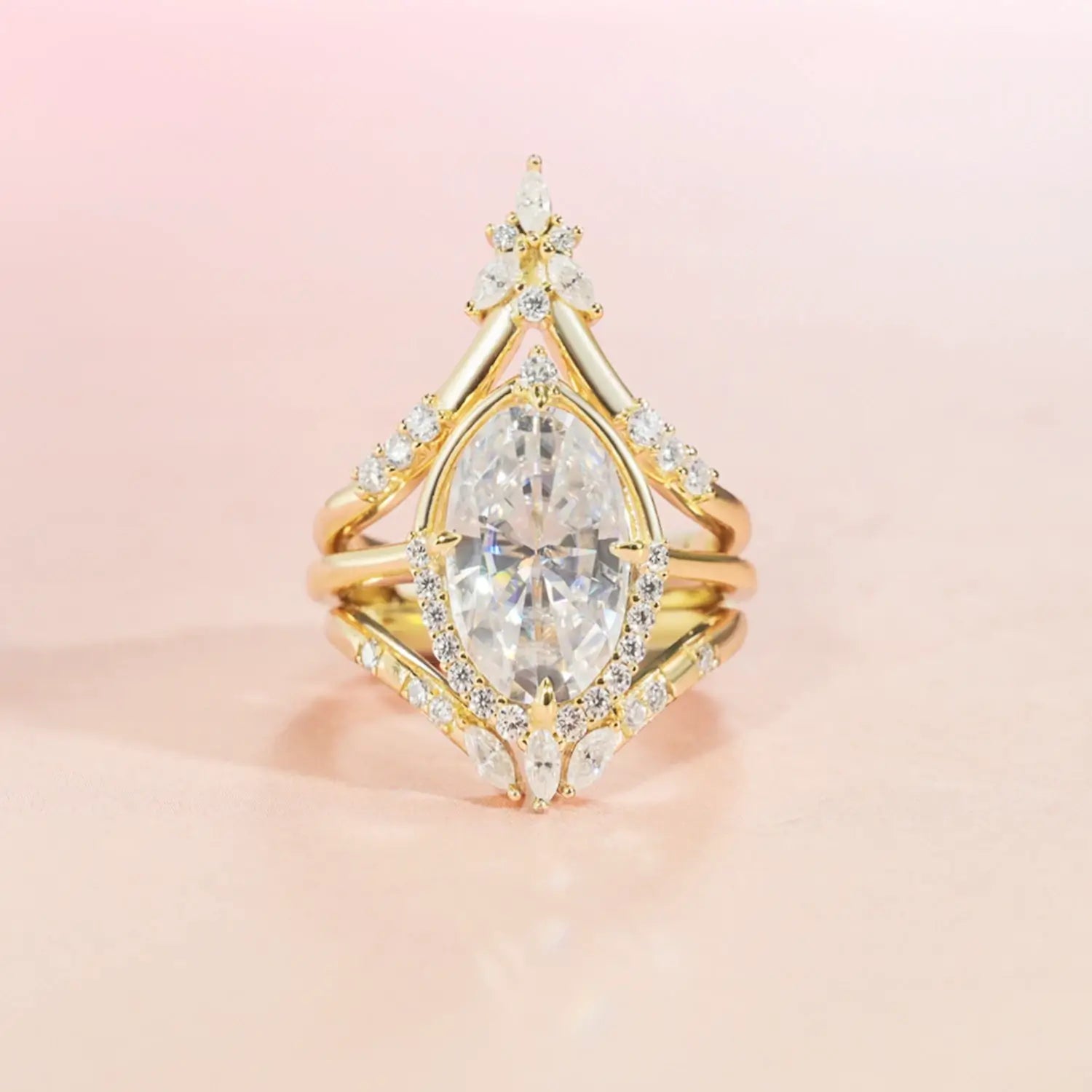 Unique Halo 4.5 CT Oval Cut Diamond Bridal Set 14K Gold Plated Moissanite Engagement Ring