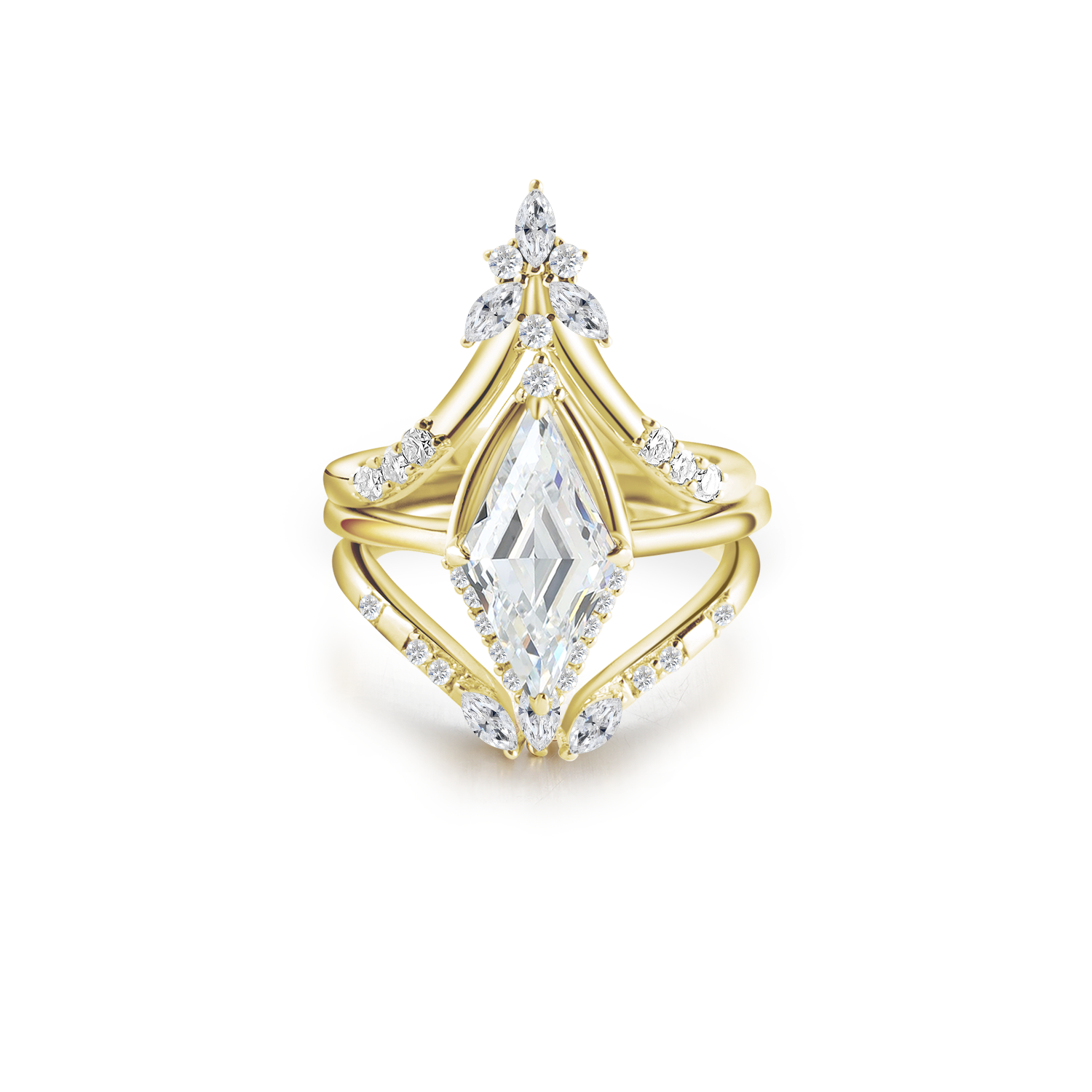 Unique Halo Kite Cut Diamond Bridal Set 14K Gold Plated Moissanite Engagement Ring