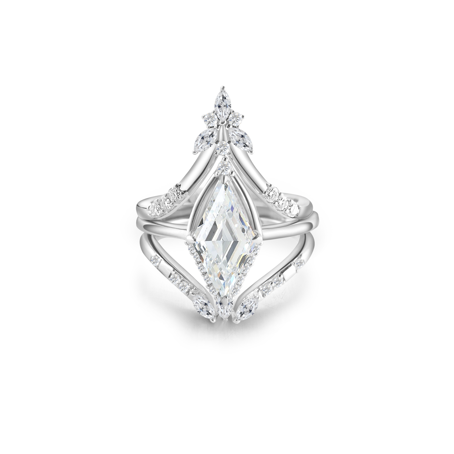 Unique Halo Kite Cut Diamond Bridal Set 14K Gold Plated Moissanite Engagement Ring
