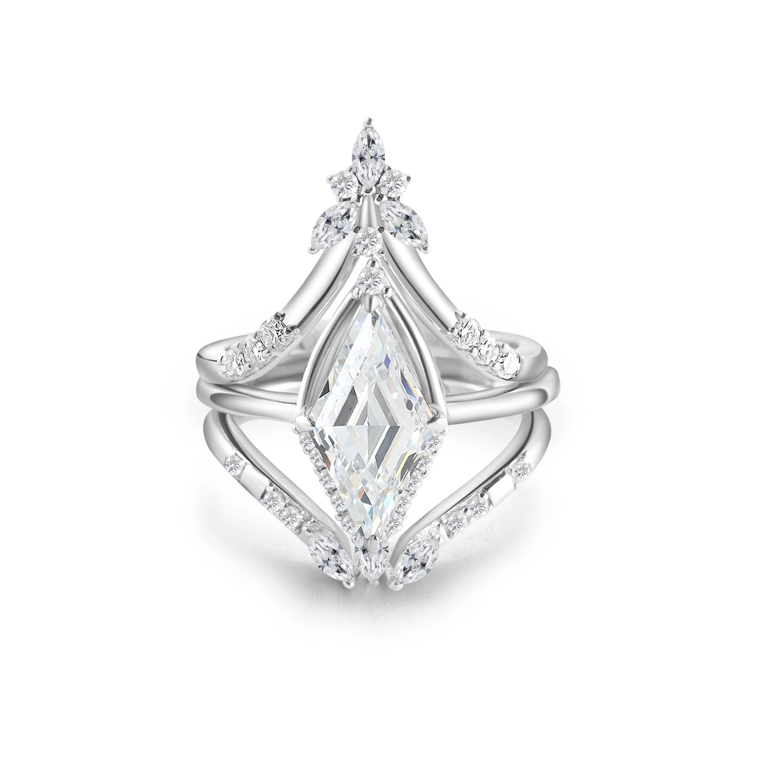 Unique Halo Kite Cut Diamond Bridal Set 14K Gold Plated Moissanite Engagement Ring