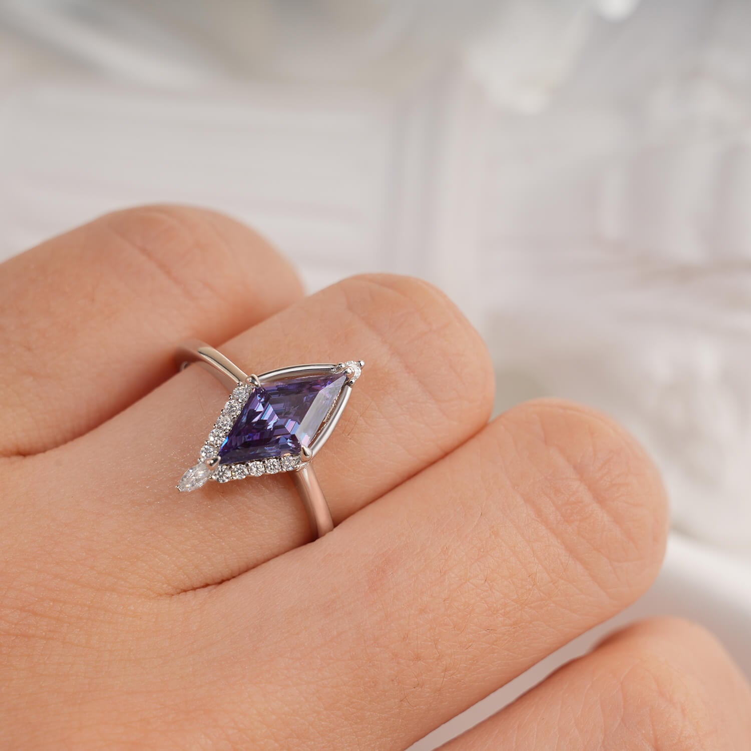 14K Gold Plated Unique Halo Vintage Color Kite Cut Diamond Engagement Ring