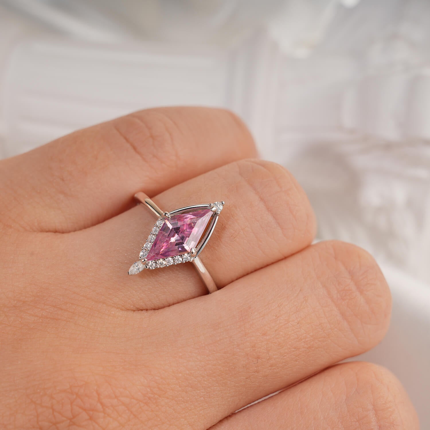 14K Gold Plated Unique Halo Vintage Color Kite Cut Diamond Engagement Ring