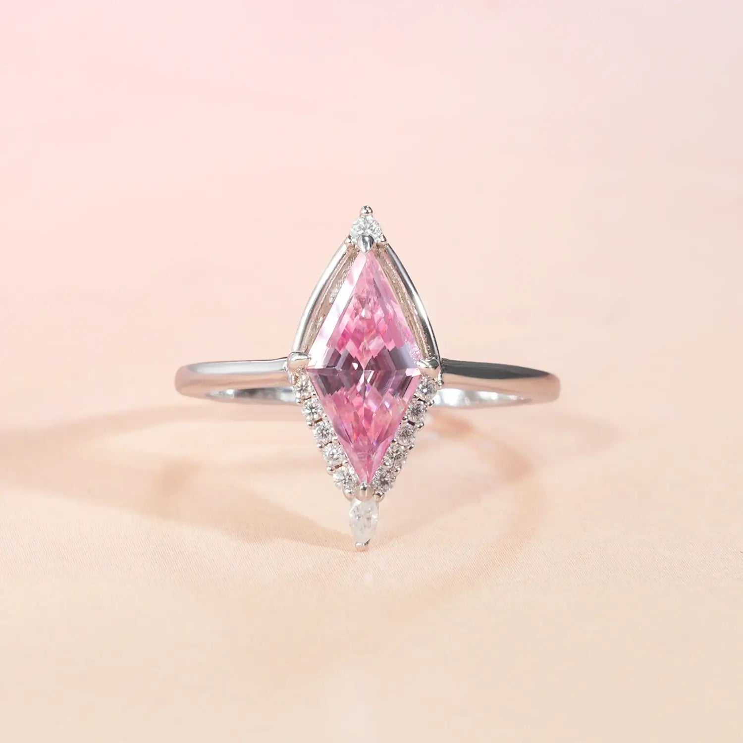 14K Gold Plated Unique Halo Vintage Color Kite Cut Diamond Engagement Ring