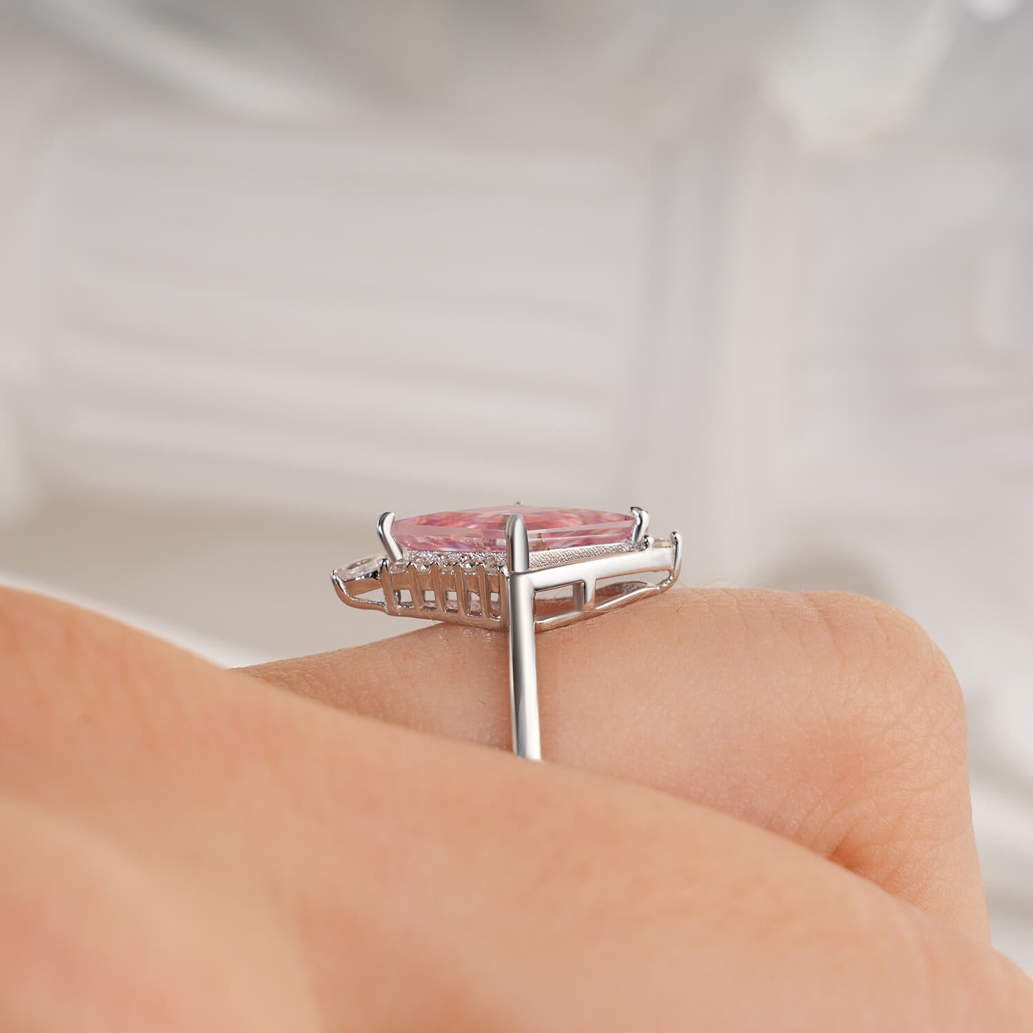 14K Gold Plated Unique Halo Vintage Color Kite Cut Diamond Engagement Ring