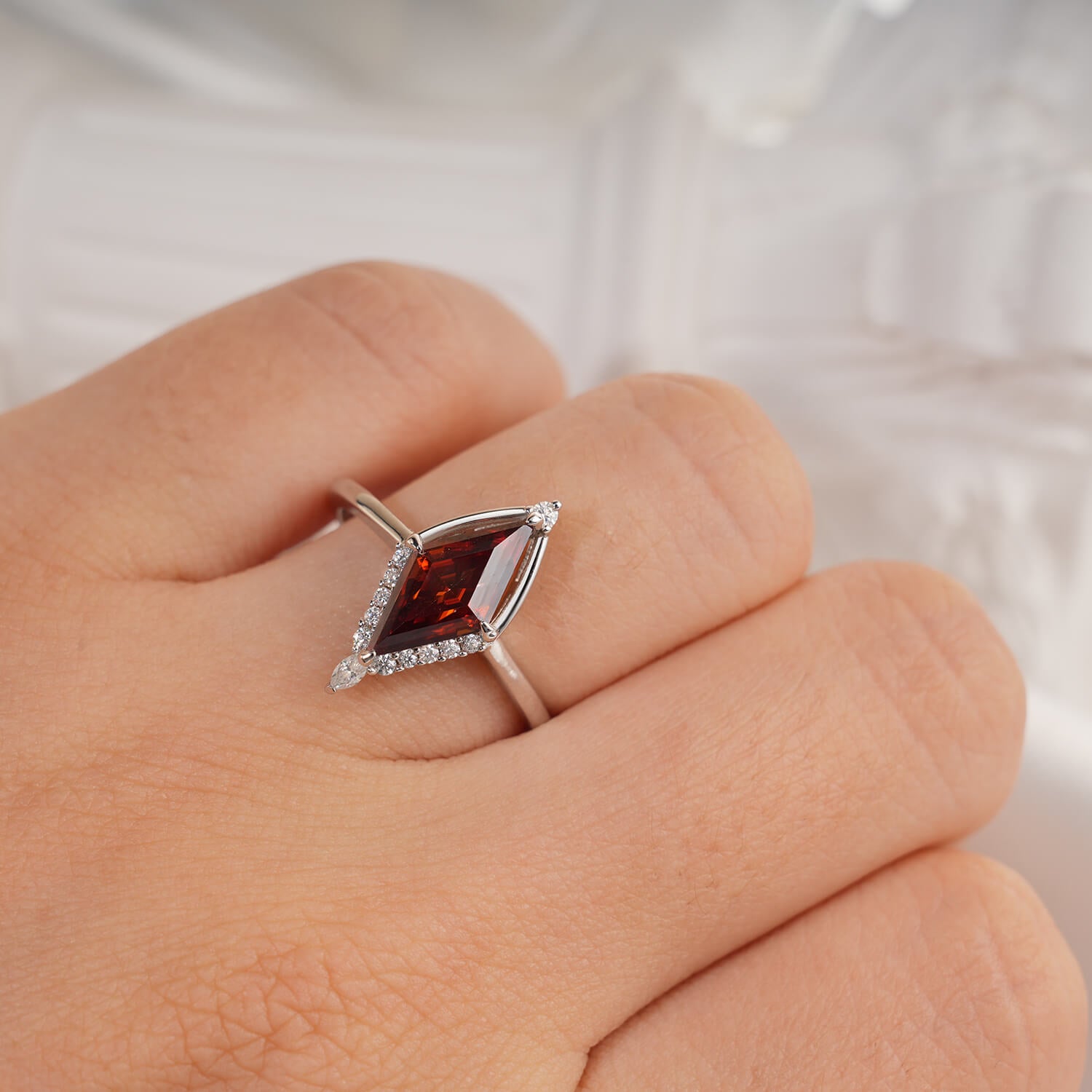 14K Gold Plated Unique Halo Vintage Color Kite Cut Diamond Engagement Ring