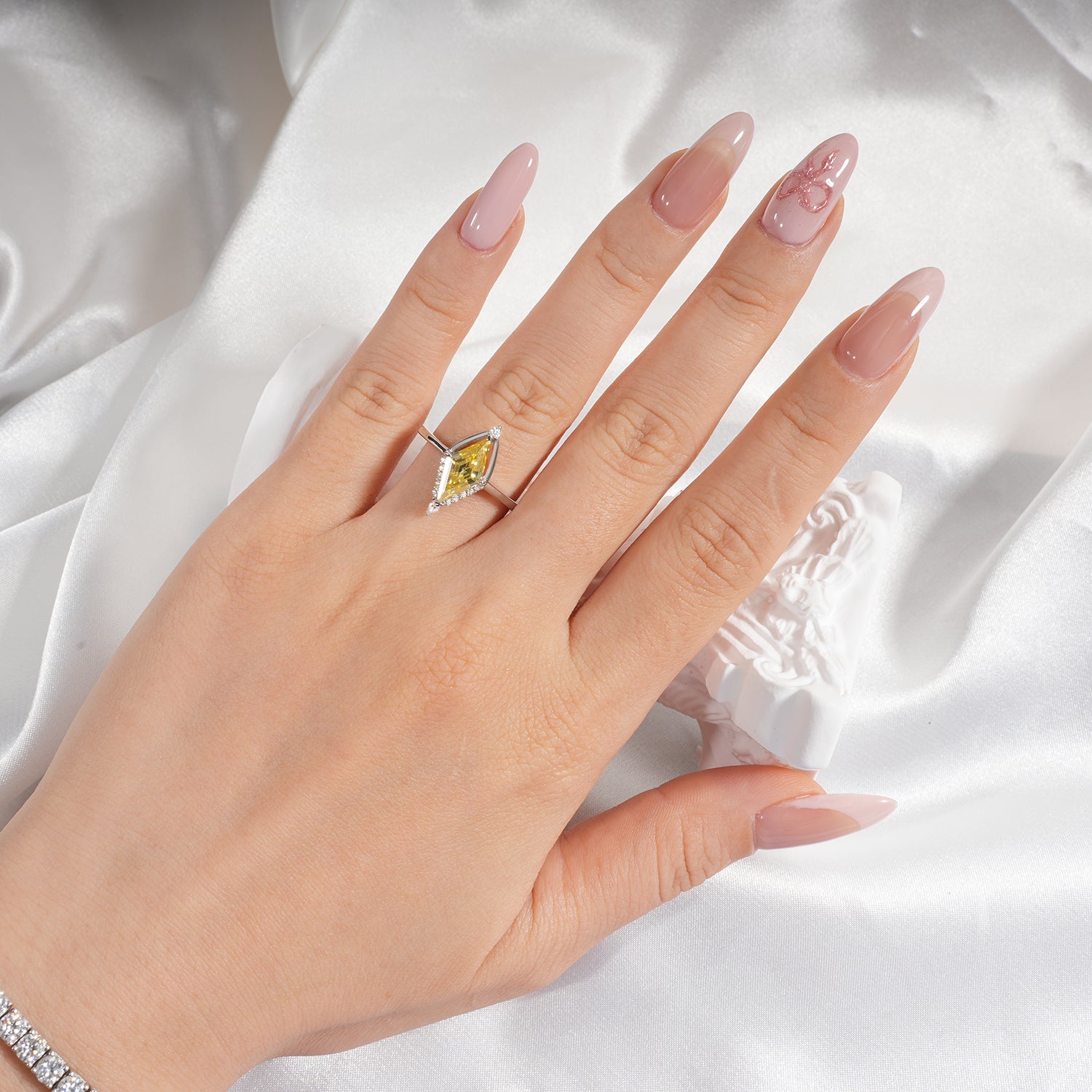 Unique Halo Kite Cut Diamond Bridal Set 14K Gold Plated Moissanite Engagement Ring