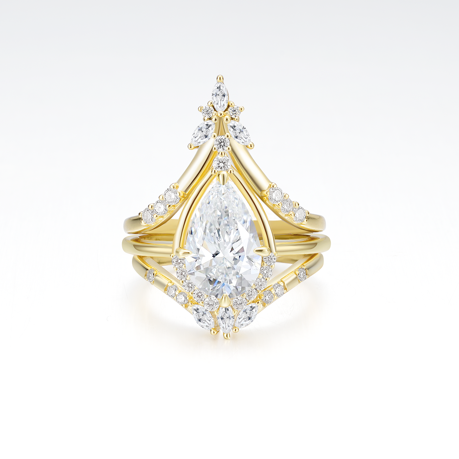 Unique Halo Pear Cut Diamond Bridal Set 14K Gold Plated Moissanite Engagement Ring